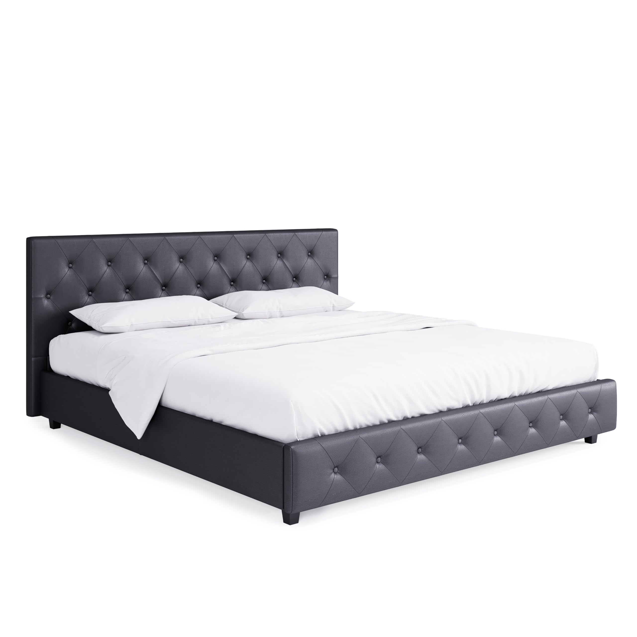 DHP Dakota King Size Upholstered Platform Bed with Diamond Button Tufted Headboard & Footboard - No Box Spring Needed - Gray Faux Leather - Perfect for Modern Bedrooms & Guest Rooms