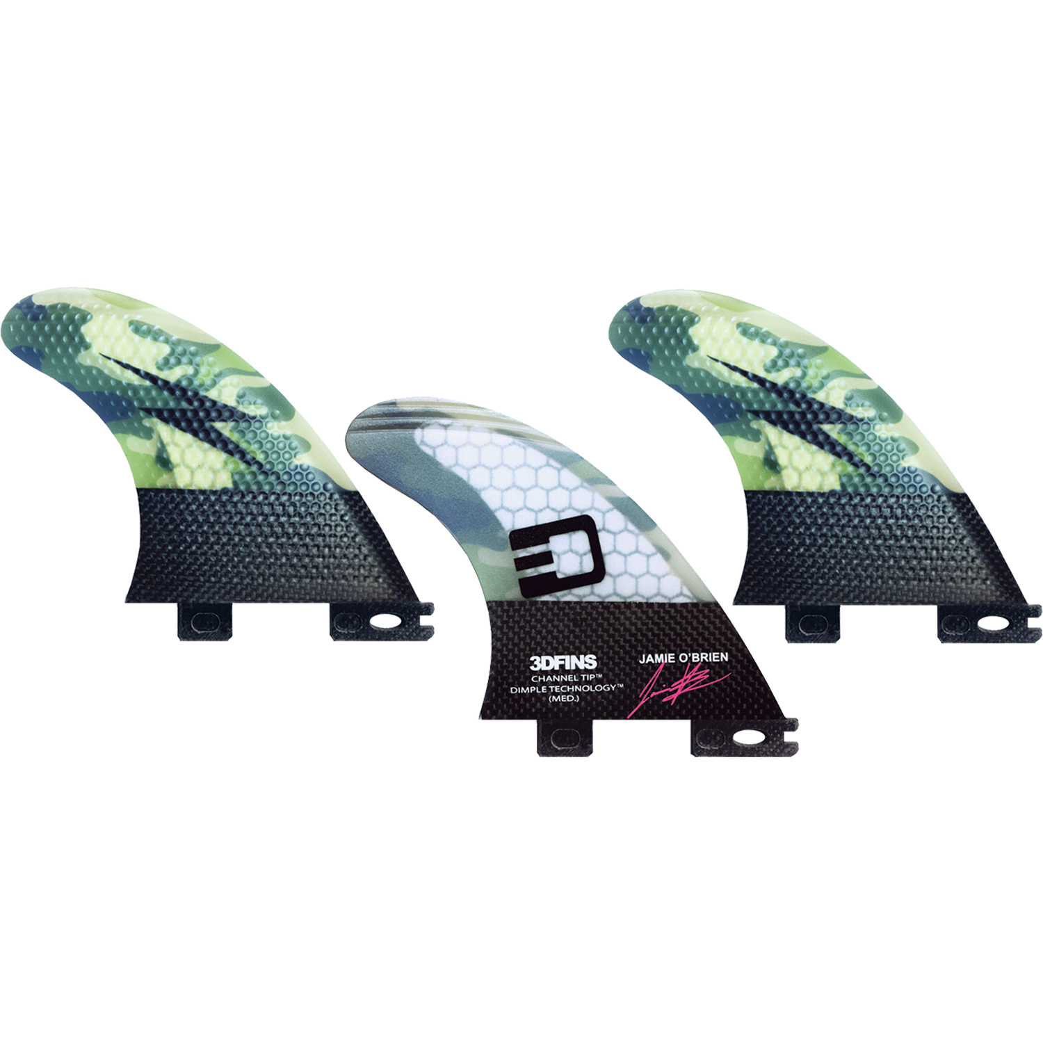3D O'Brien Channel Tip Tech Camo Medium 3D FCS2 Surfboard Fin Set - 3PCS for Enhanced Wave Control & Performance in Surfing