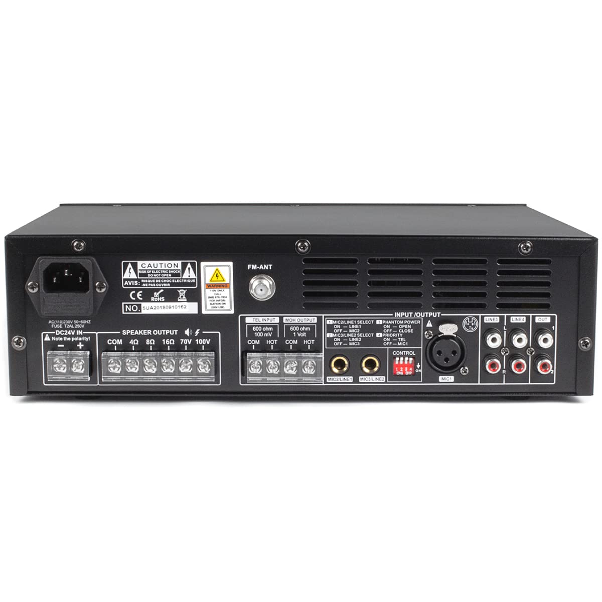 Pure Resonance Audio MA30BT 30 Watt 7-Channel Commercial Mixer Amplifier with Bluetooth - 70V/100V or 4/8/16 Ohm Outputs for Restaurants, Bars, and Retail Stores