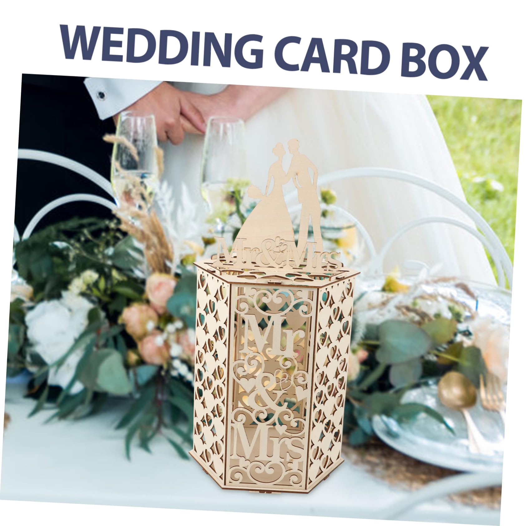 CIMAXIC Large Wooden Card Storage Box for Wedding Invitations, Greeting Cards & Envelopes - Elegant Keepsake Organizer for Bridal Shower, Anniversary & Special Occasions