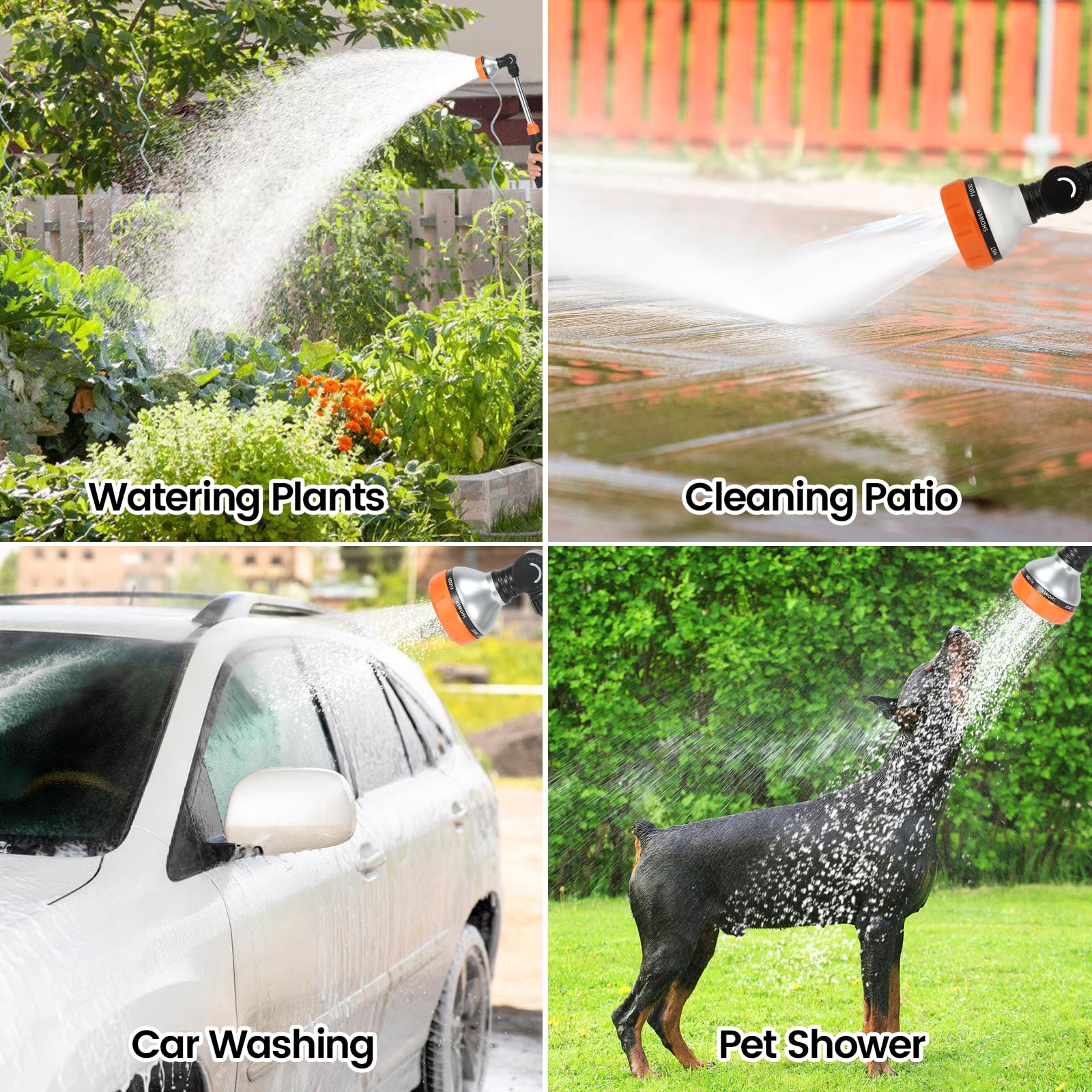 17.5 Inch Garden Hose Watering Wand with 8 Adjustable Spray Patterns & Thumb Flow Control - Pivoting Head Water Sprayer for Hanging Baskets, Shrubs, Flowers & Outdoor Plants | Perfect for Gardening, Lawn Care & Window Cleaning