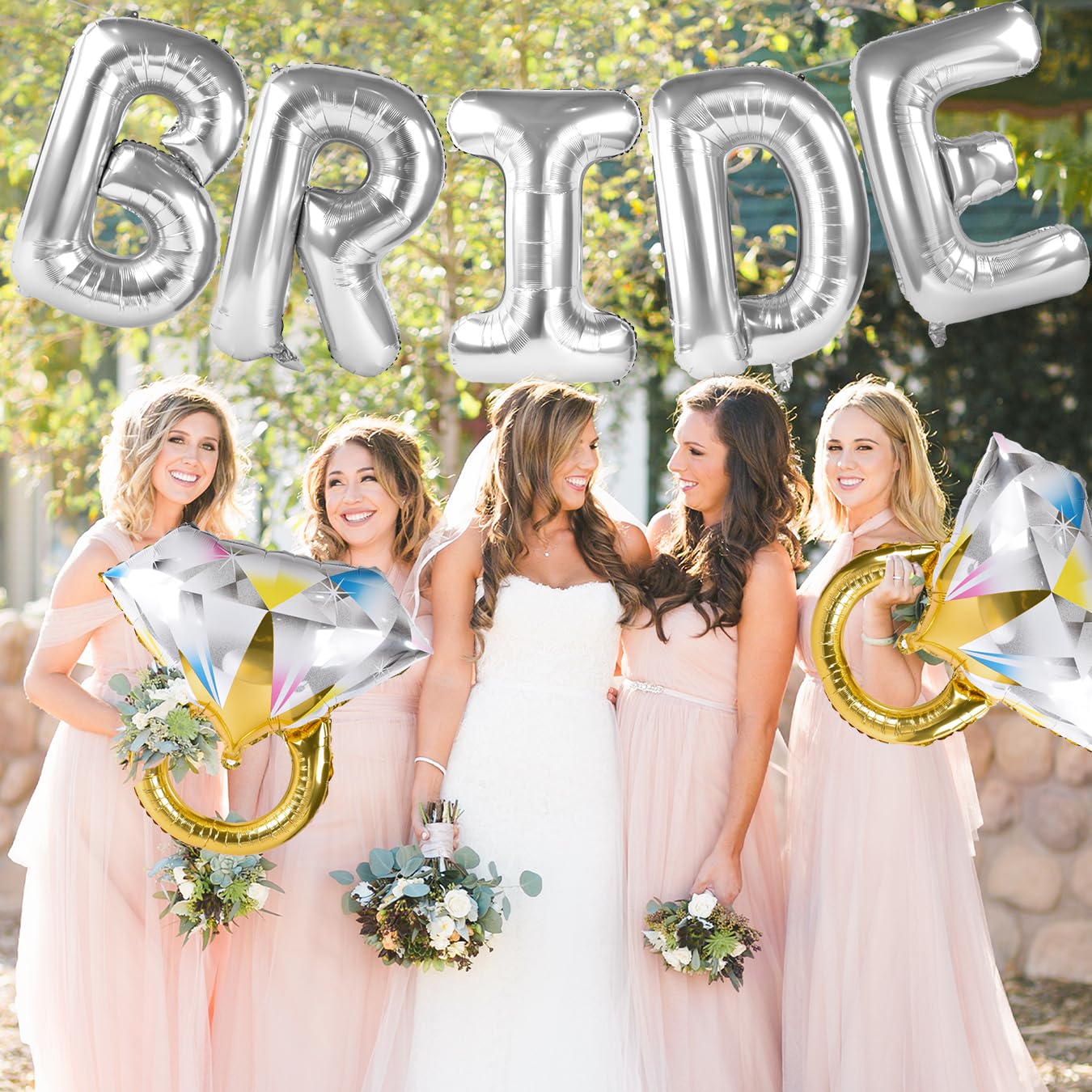 Large Silver Bride Balloons with 2 Ring Balloons - Wedding Decor for Bridal Showers, Bachelorette Parties & Engagement Celebrations | Perfect for Photo Backdrops, Table Centerpieces & Venue Decorations