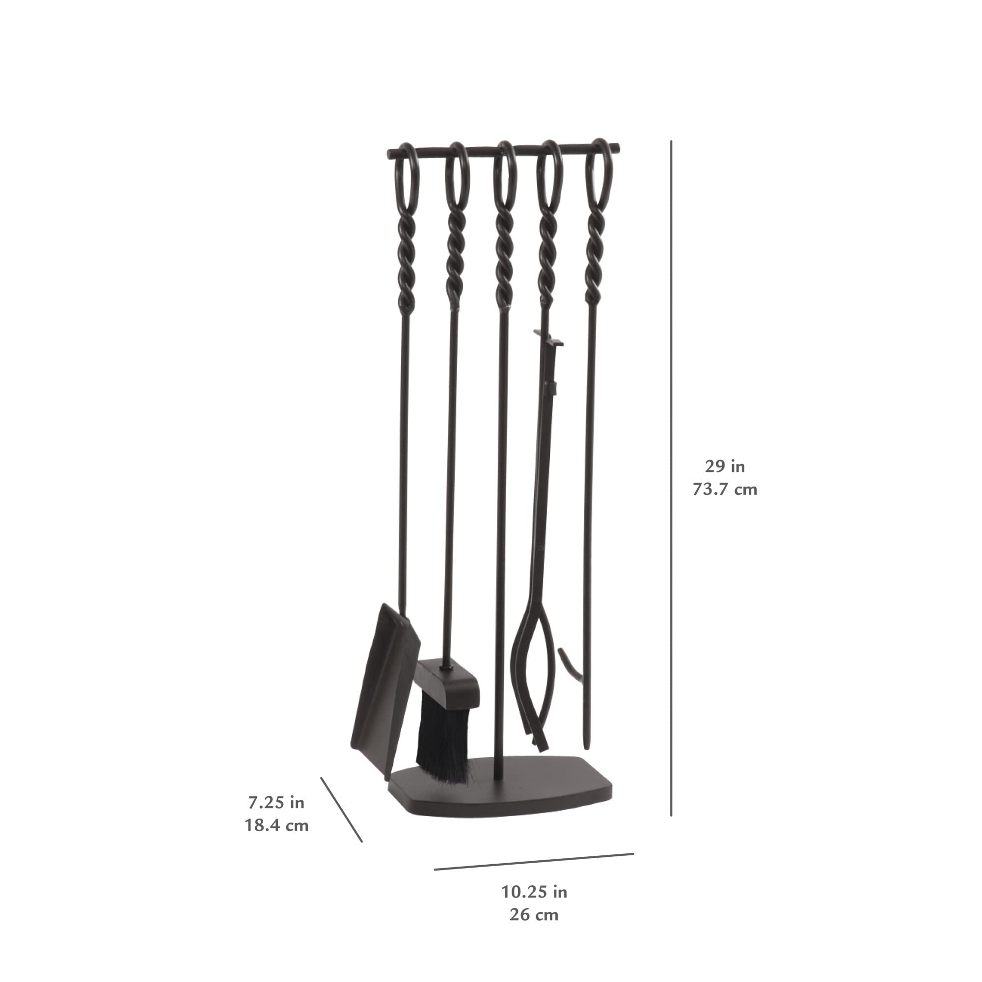 Waverly 5-Piece Fireplace Tool Set - Heavy Duty Steel Fireplace Accessories for Indoor & Outdoor Use
