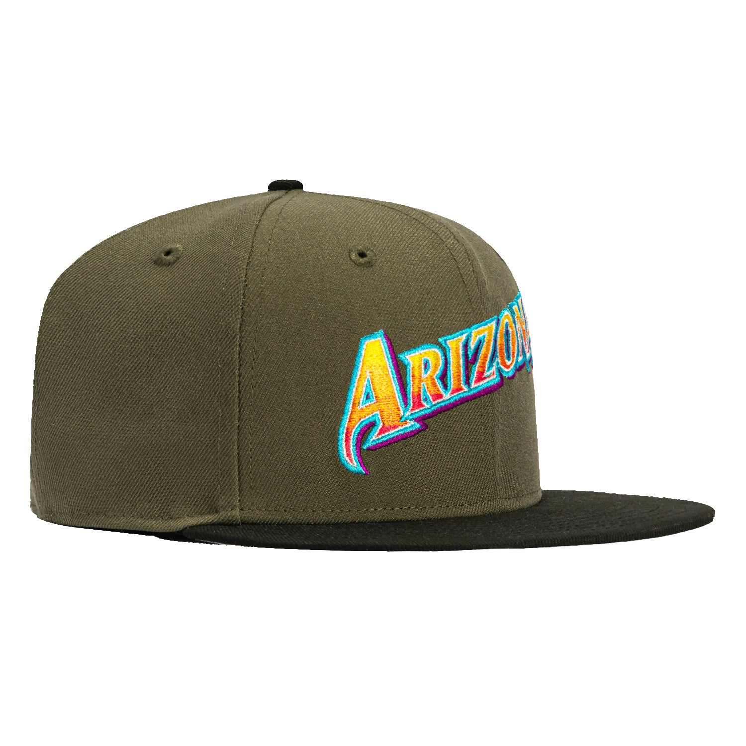 New Era 59Fifty Arizona Diamondbacks Gradient Script Baseball Cap - Olive & Black Hat for Men, Women | Official MLB Licensed Snapback for Sports Fans, Outdoor Activities & Casual Wear