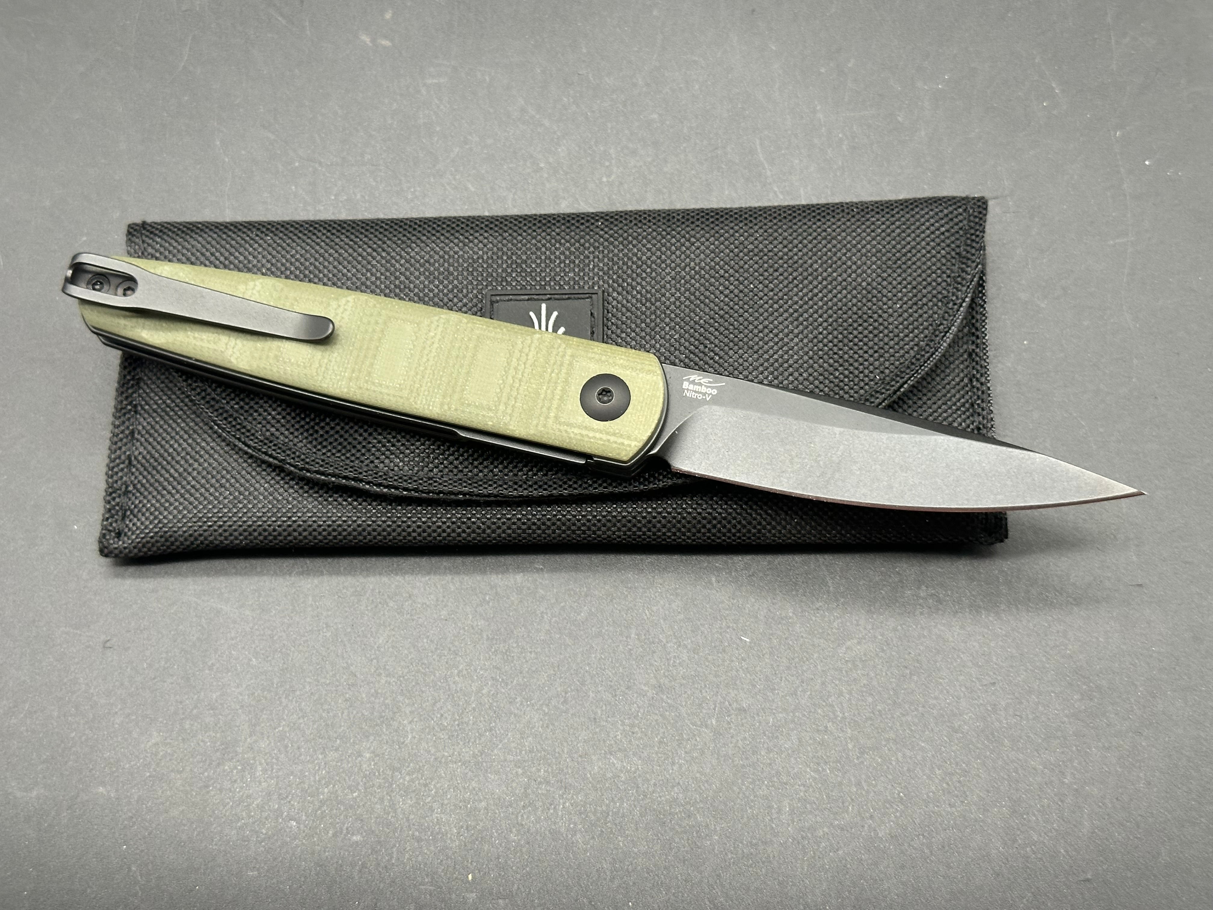 KIZER Bamboo Folding Knife - Olive Green G10 Handle, Nitro-V Steel Plain Edge Blade - EDC, Camping, Outdoor Survival Gear