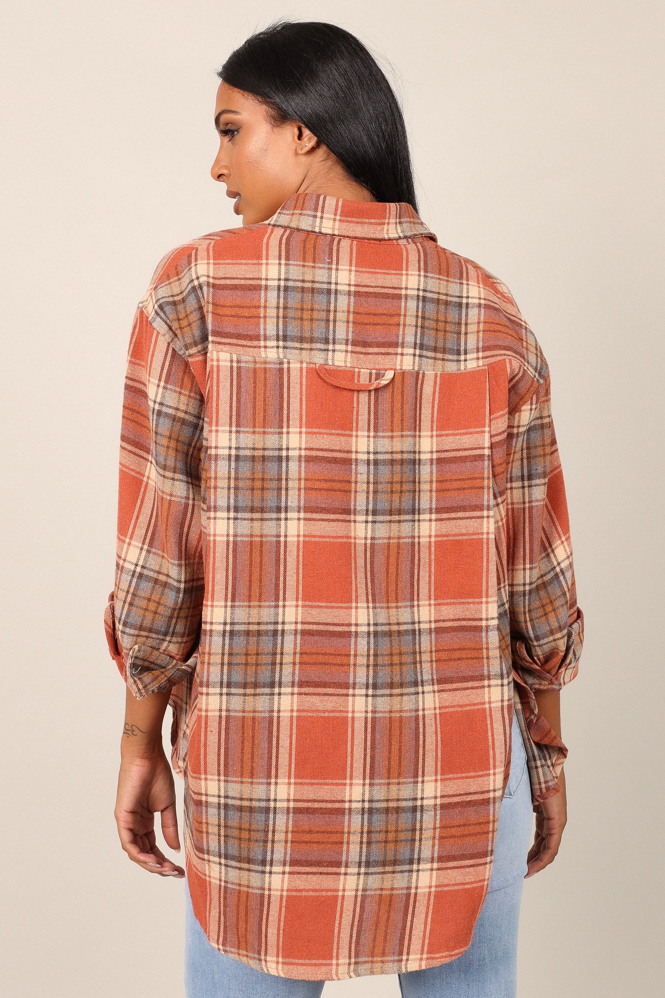 Alexa Plaid Button Down Shirt for Women - Classic Brick Red Flannel Shirt | Casual Office Wear, Fall Layering & Outdoor Activities
