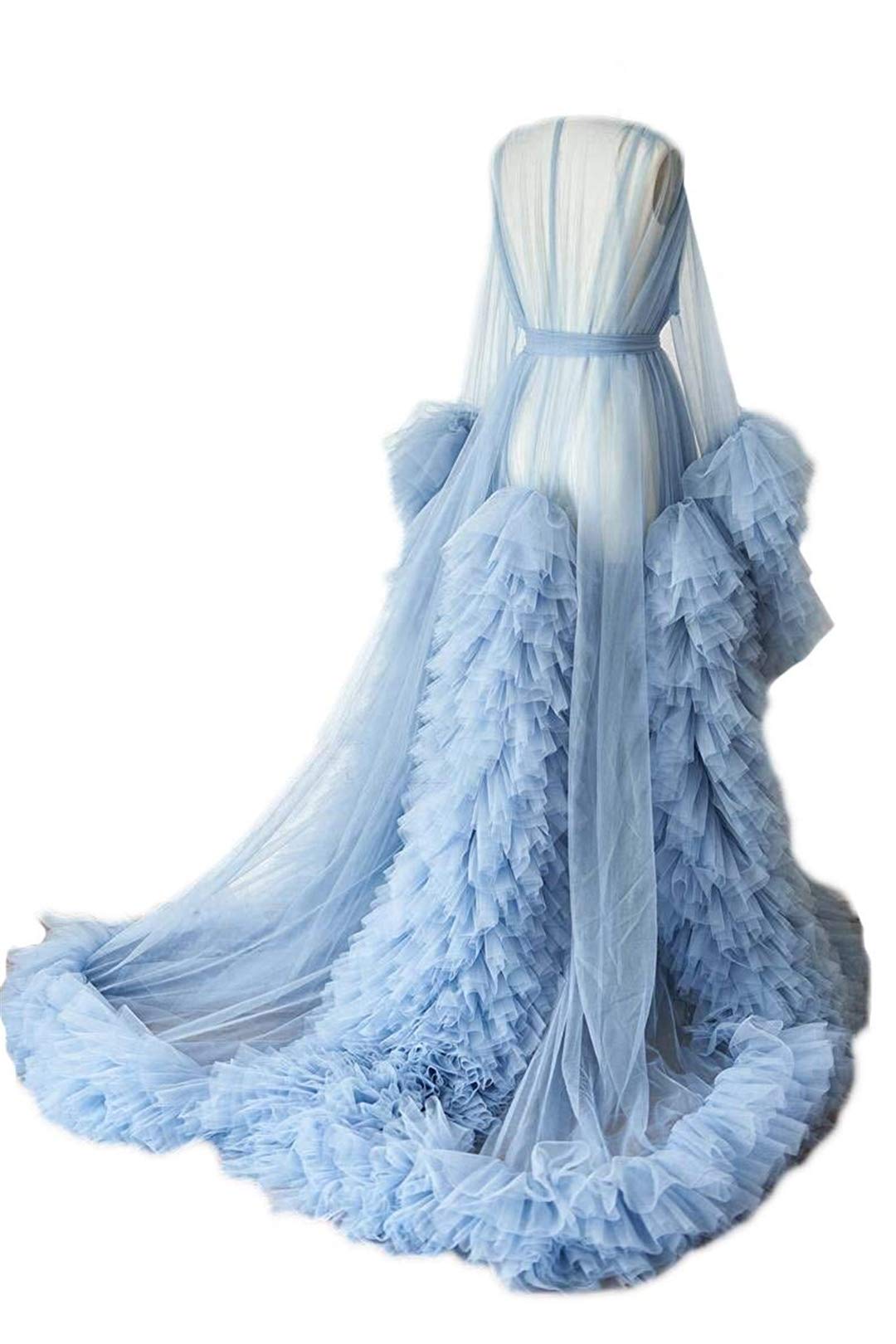 Elegant Tulle Robe - Long Lace Lingerie Bridal Gown, Puffy Nightgown for Wedding, Boudoir Photoshoot & Romantic Occasions
