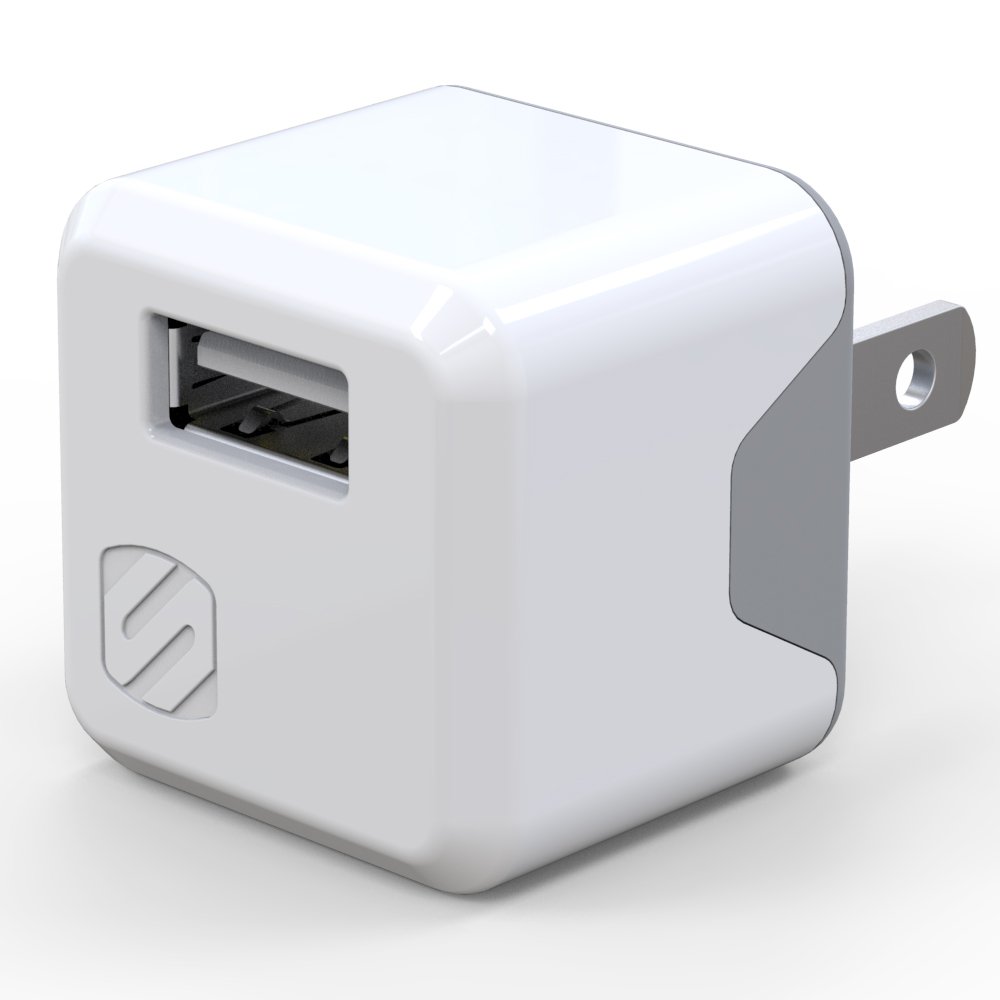 SCOSCHE USBH121MWT SuperCube 12W Single USB Port Wall Outlet Charger - Fast Phone Charger for iPhone, Samsung & Android - Compact White Wall Plug with Foldable Prongs - Perfect for Home, Office & Travel