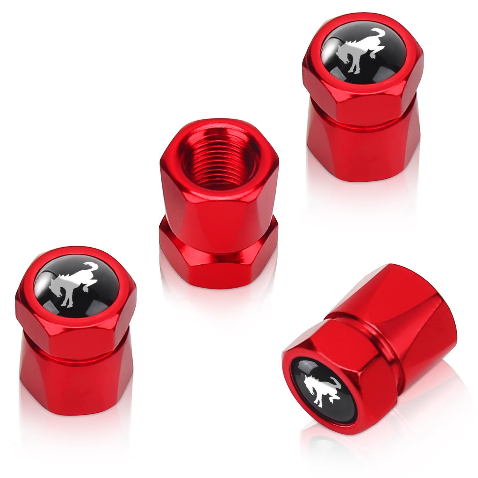 4 Pack Red Metal Car Wheel Tire Valve Stem Caps - Durable Auto Valve Stem Cover Accessories for Cars, Trucks, SUVs - Stylish Decoration & Rust Protection for All-Season Driving