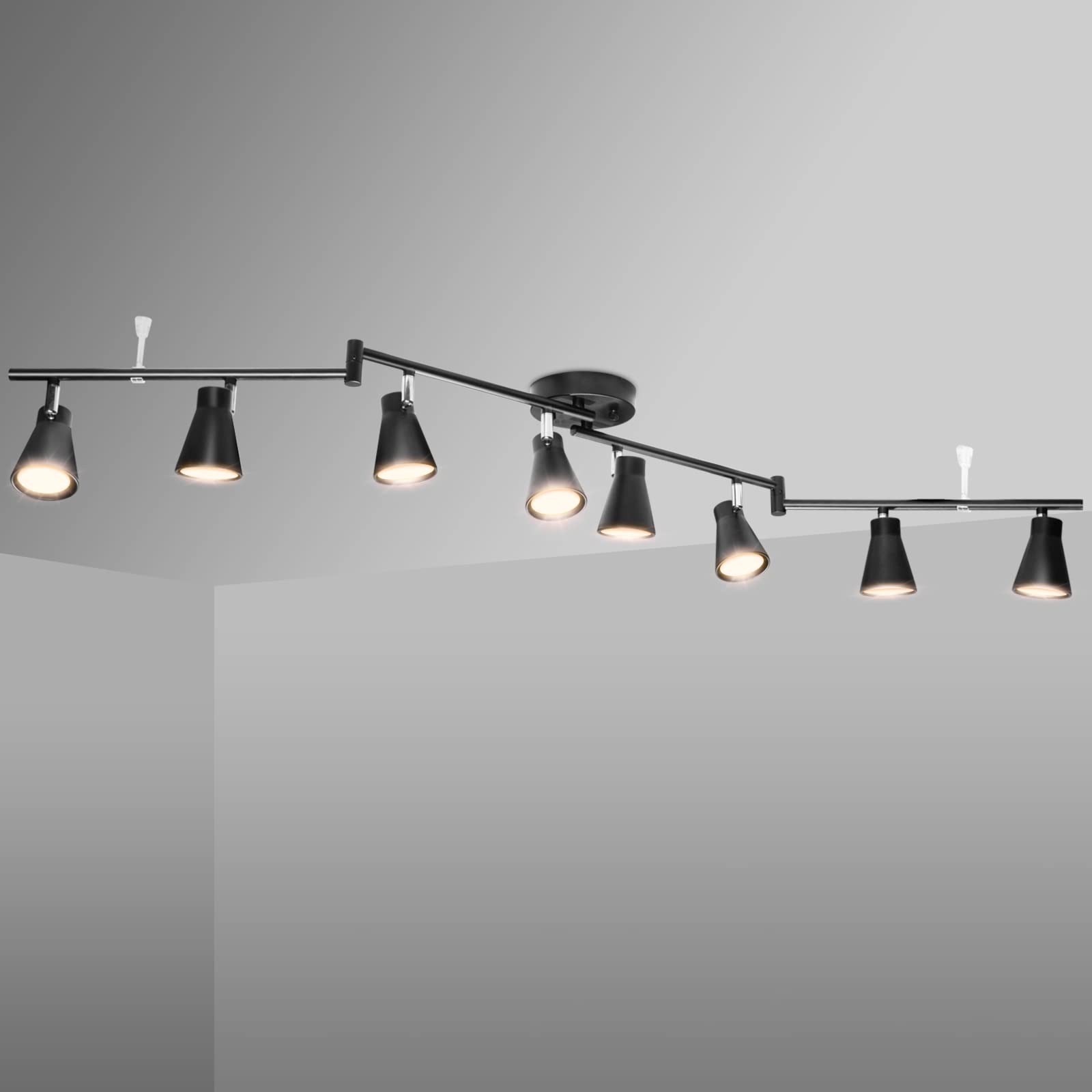 LABOREDUCER Adjustable 8-Light GU10 Track Lighting Kit - Flexible Foldable Ceiling Spot Light Fixture for Kitchen, Bedroom, Living Room - Matte Black (Bulbs Not Included) - Perfect for Accent Lighting & Highlighting Artwork