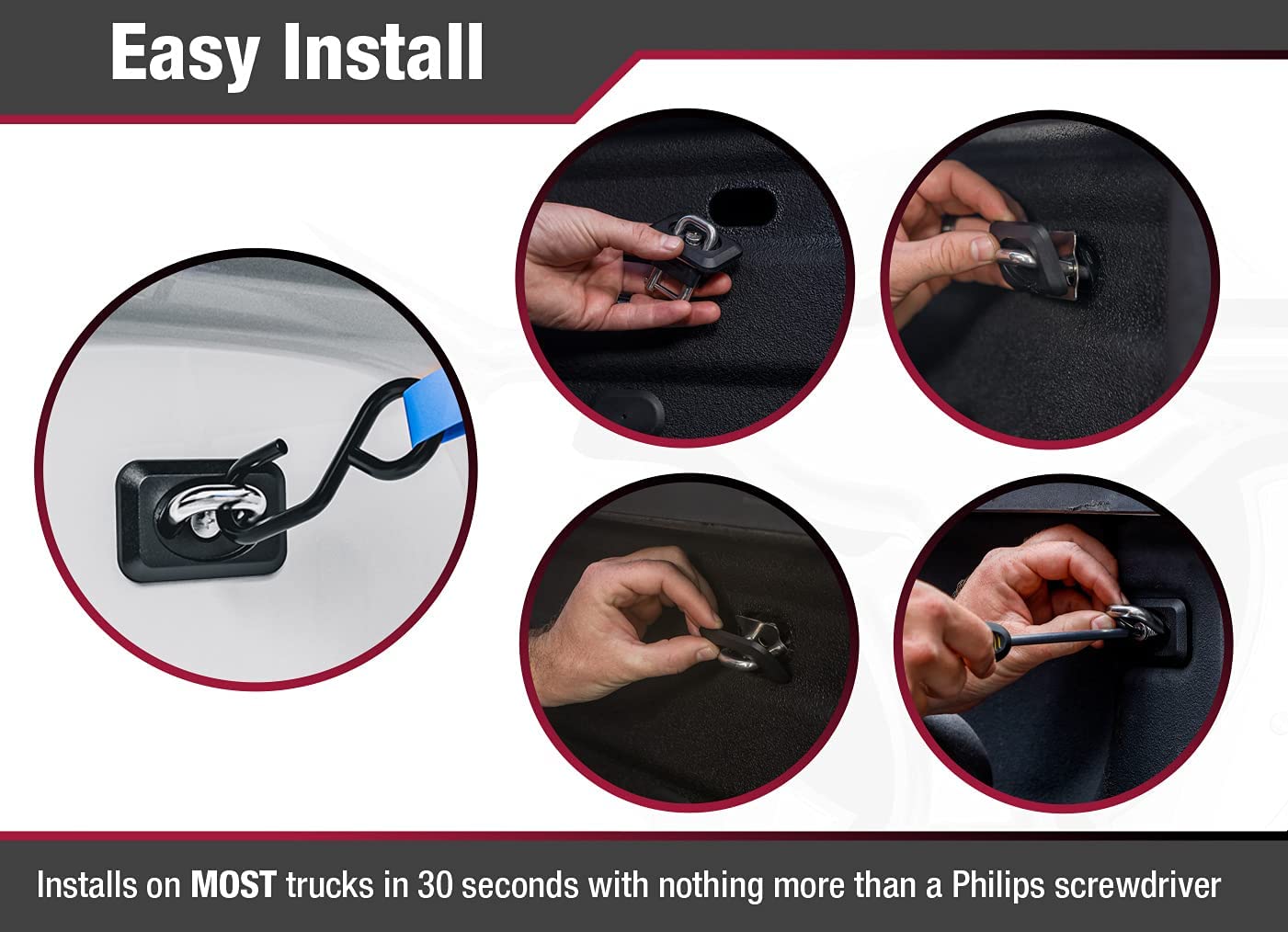 Heavy Duty Bull Ring Inner Bed Retractable Truck Tie Down Anchors - Compatible with 2007+ Chevy Silverado & GMC Sierra, 2015+ Chevy Colorado & GMC Canyon (3 Pairs) - Perfect for Securing Cargo, Motorcycles, ATVs in Pickup Truck Beds