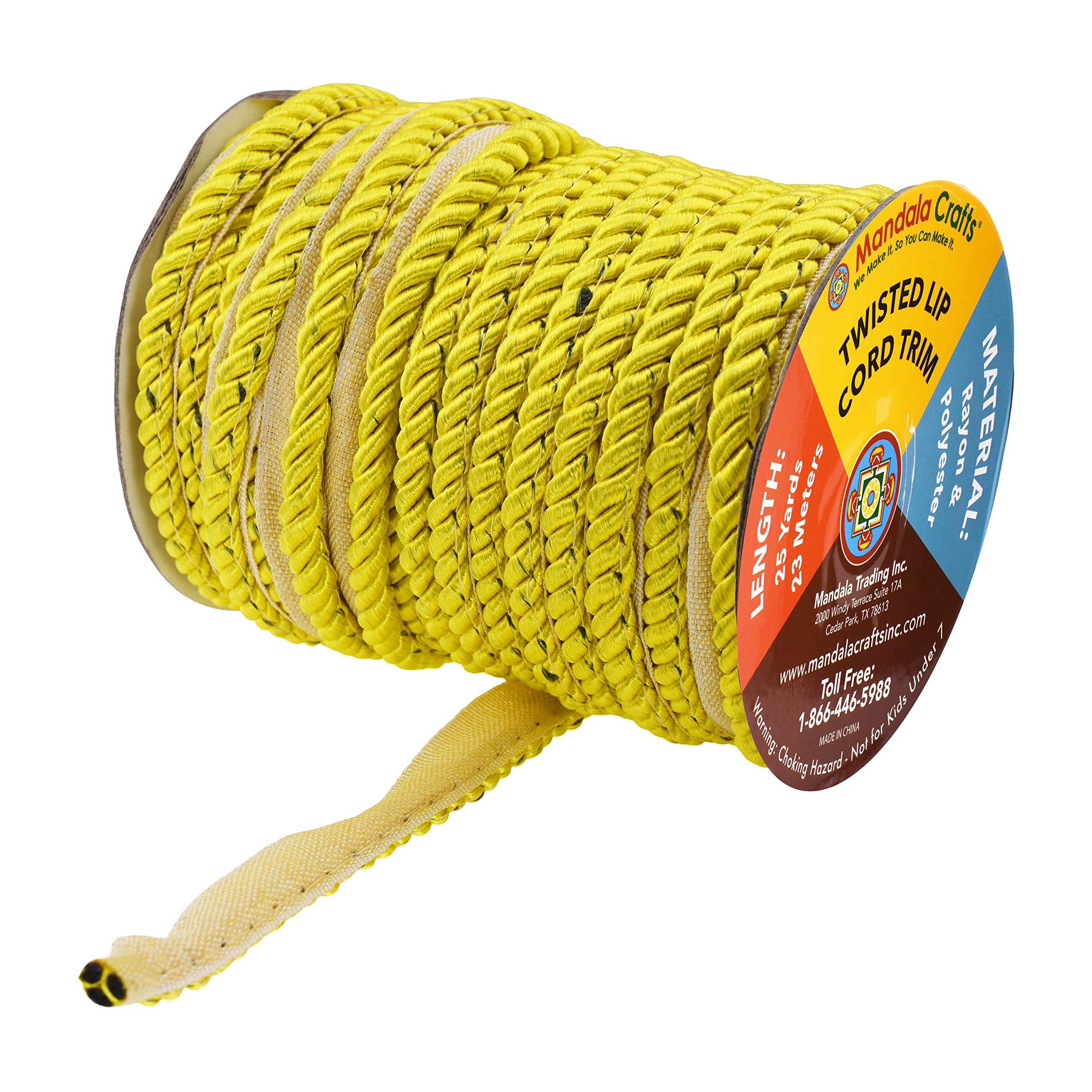 Mandala Crafts Twisted Lip Cord Trim by The Yard - Yellow Sewing Piping Cord for Pillows, Upholstery, Edge Trim | DIY Home Decor, Cushions, Clothing & Craft Projects