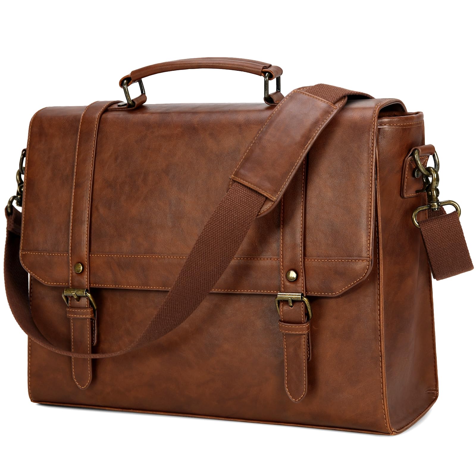 IGOLUMON Vintage Leather Messenger Bag for Men - 15.6 Inch Waterproof Laptop Briefcase, Retro Satchel Shoulder Bag for Office, Business, Travel, College, and Everyday Use, Brown