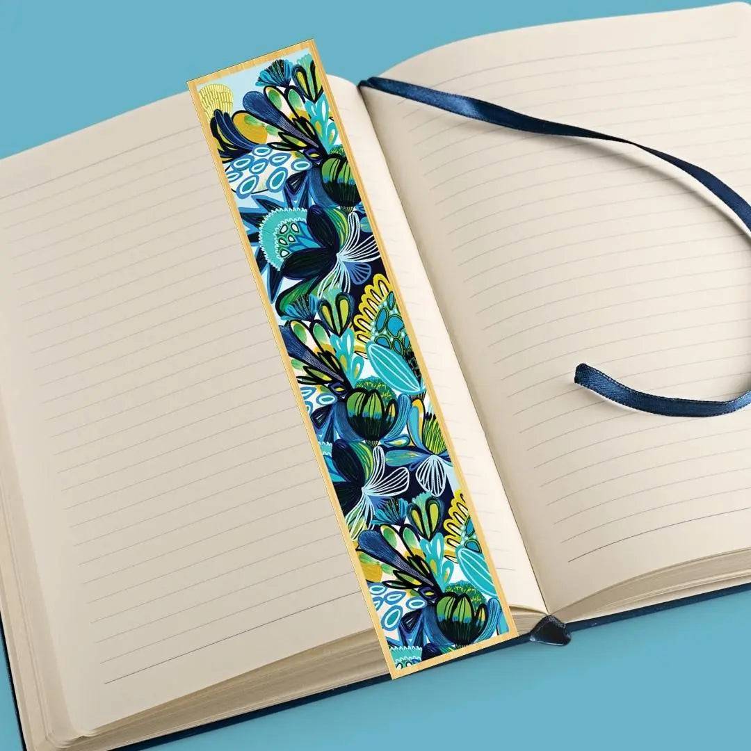 Handmade Azure Proteas Australian Wooden Bookmark - Unique Floral Design for Books, Journals & Gifts - Perfect for Book Lovers & Readers