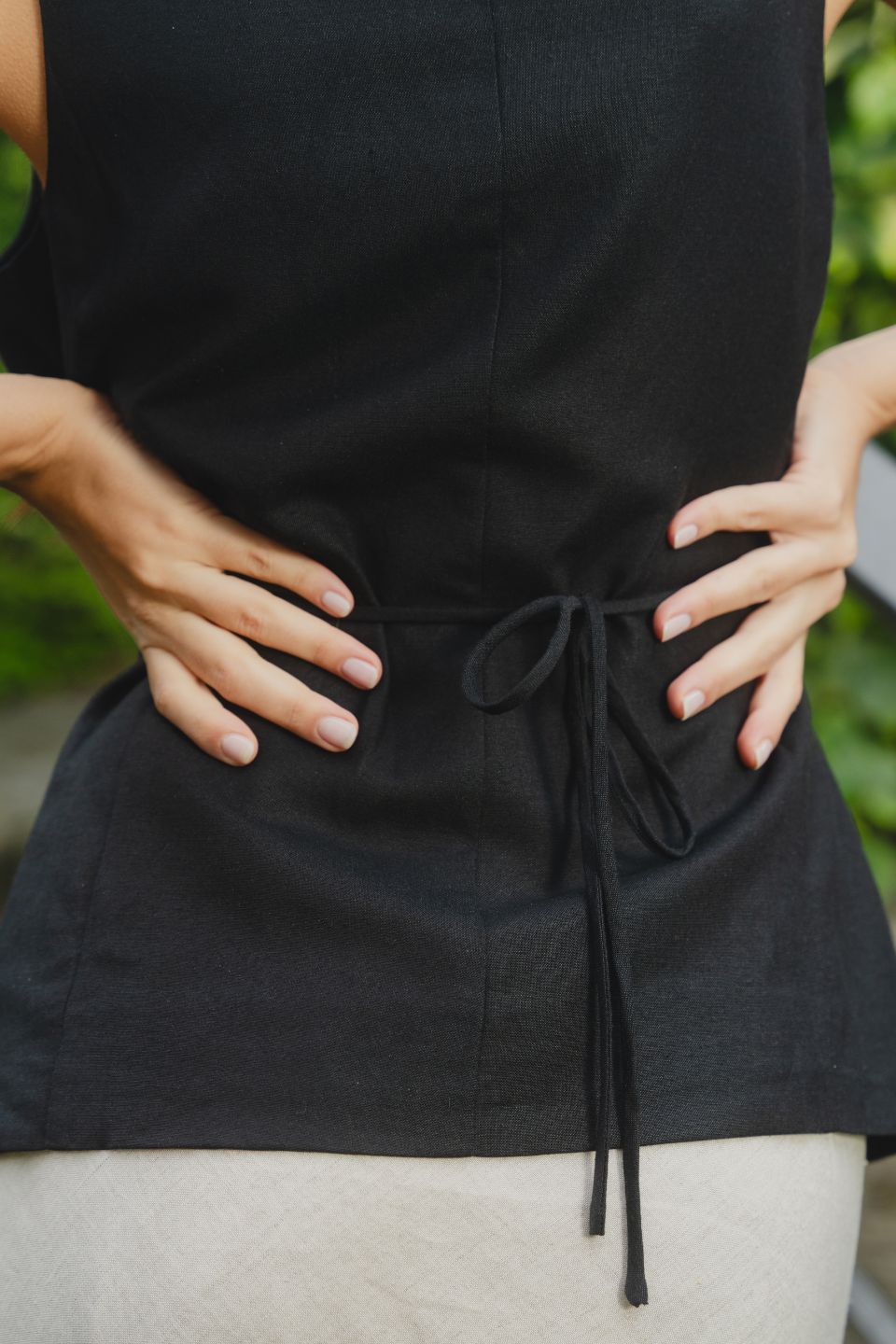 Eiffel Black Linen Viscose Fitted Longline Vest for Women - Slim Fit Waistcoat with Pockets | Perfect for Office Wear, Layering & Fall Fashion Outfits