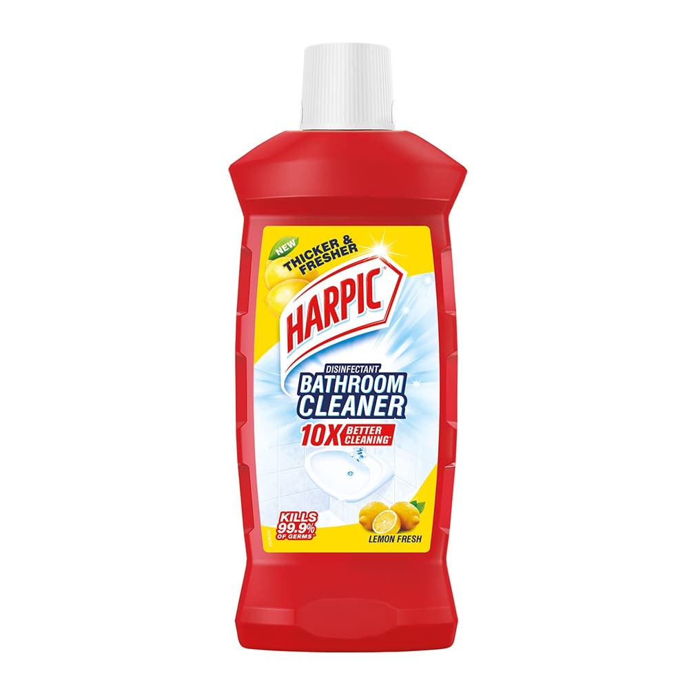Harpic Lemon Bathroom Cleaner Liquid - 1 Litre | Thick Formula for Floors & Tiles | Powerful Toilet & Bathroom Disinfectant | Fresh Lemon Scent for Home & Commercial Use