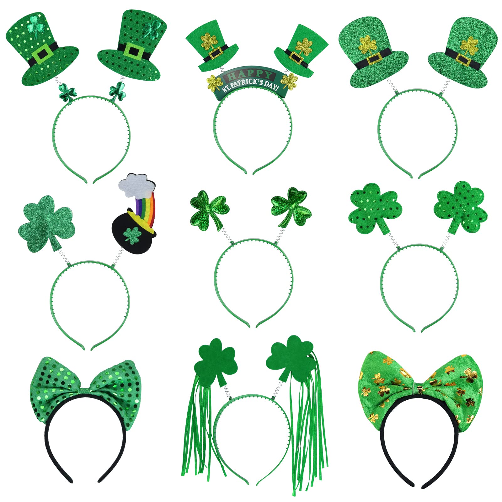 9PCS St. Patrick's Day Headbands for Women & Girls - Green Shamrock Clover Hair Accessories | Irish Party, Parade & Festival Hairwear | Perfect for St. Patrick's Day Celebrations, Themed Parties & Photo Props