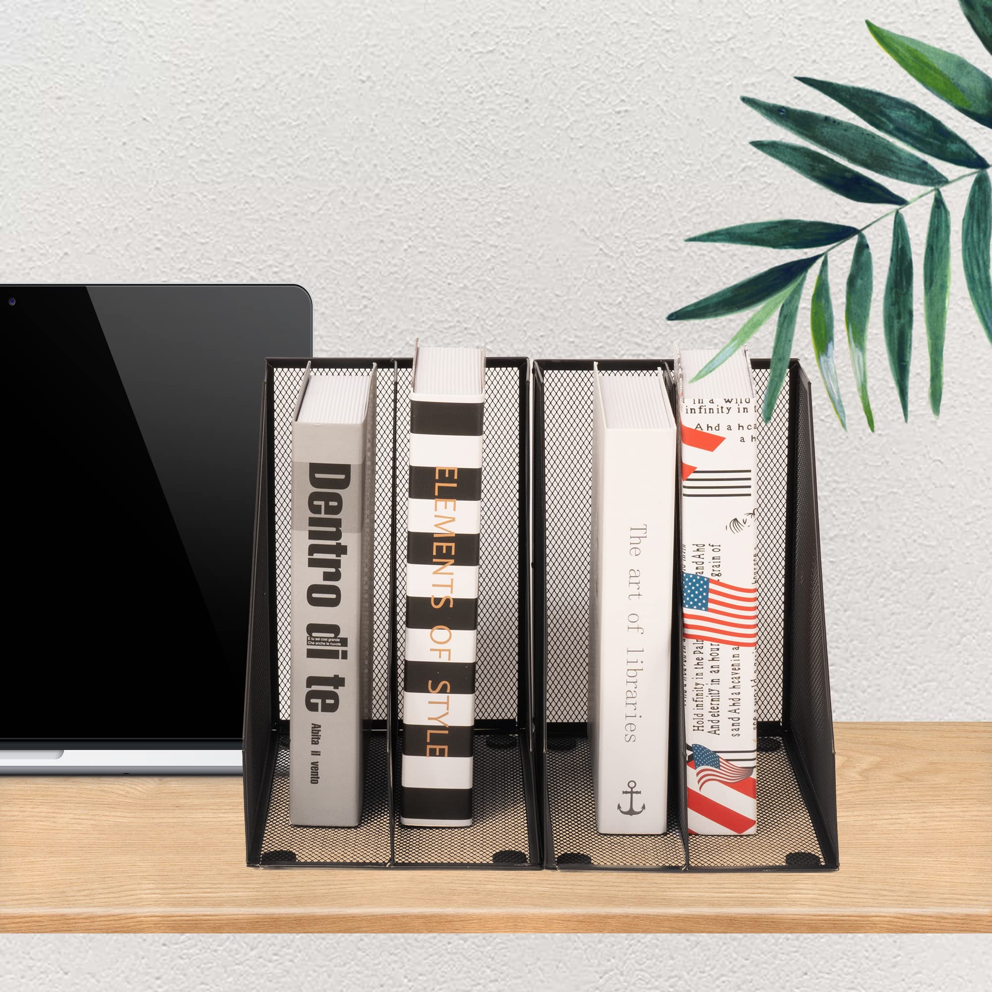 2-Pack Metal Wire Magazine Holders - 2 Compartment Mesh File Organizer for Desk, Office Accessories & Decorative Storage Box (Black) - Perfect for Home Office, Study Desk & Workspace Organization