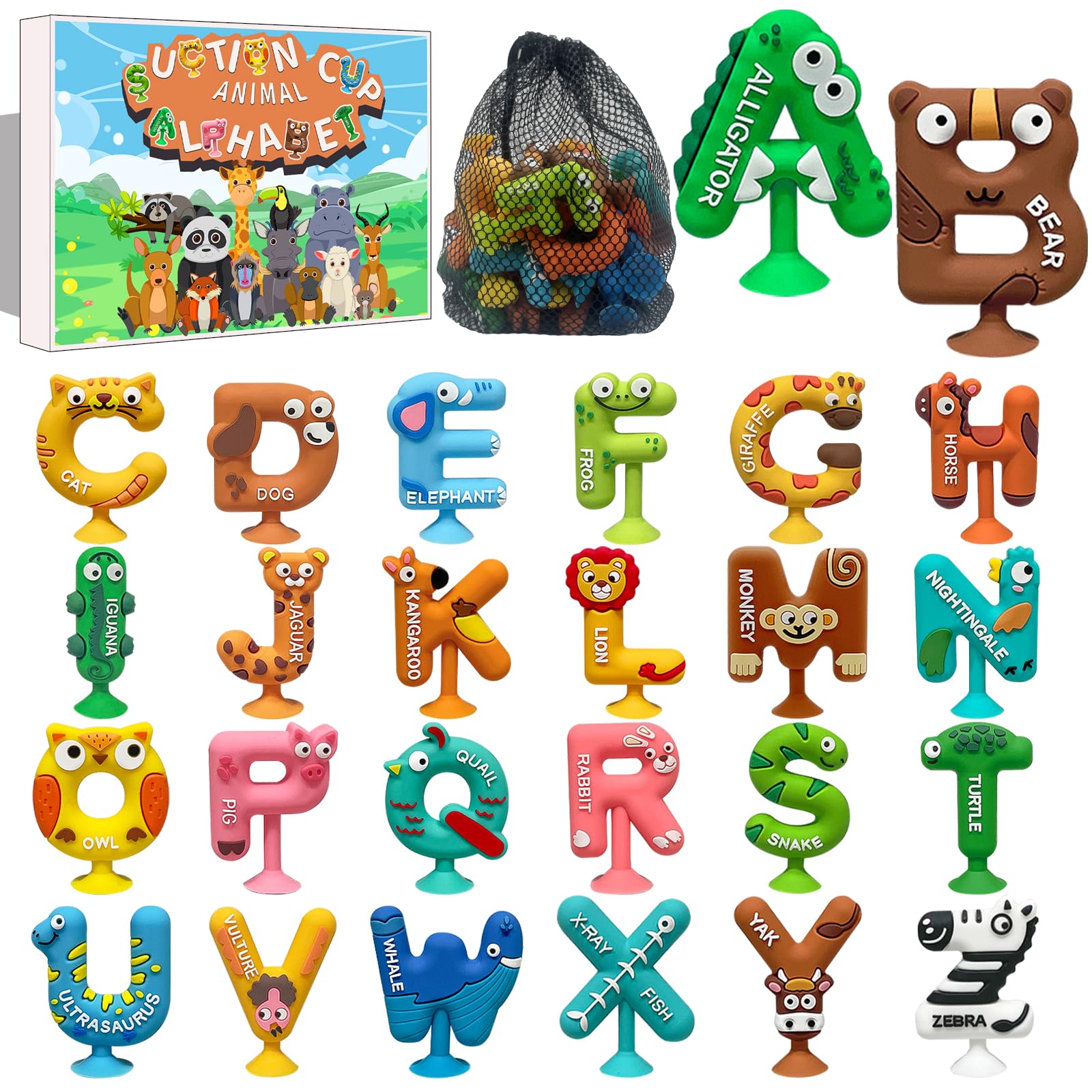 26PCS Alphabet Suction Bath Toys for Kids - Educational Spelling Games, Learning Tools for Toddlers Ages 3-12, Bathtub Letter Matching Toys, Perfect for Bath Time, Travel & Birthday Party Favors | Fun Water Play & Early Childhood Education