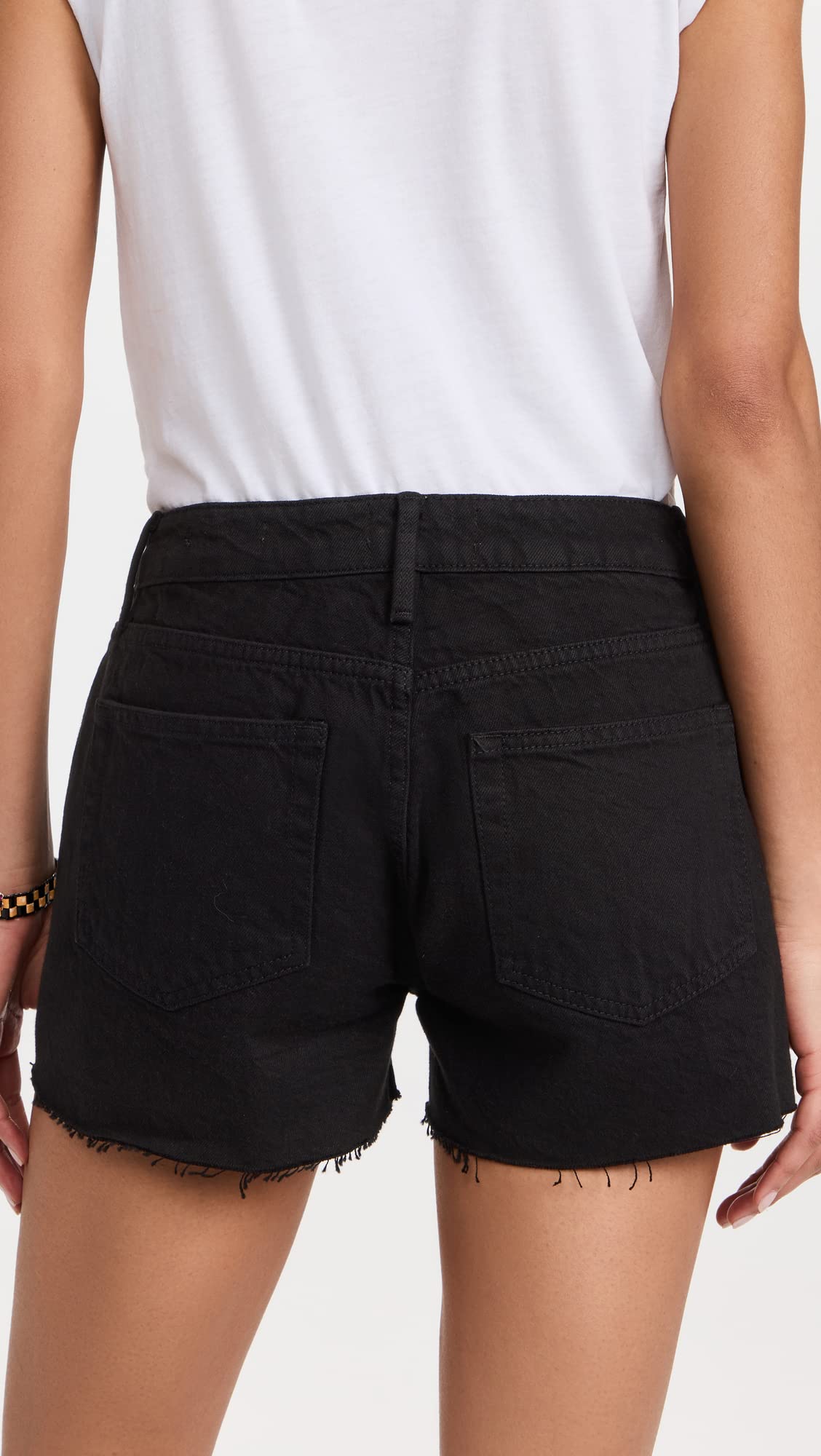 FRAME Women's Le Grand Garcon High-Waisted Raw Hem Denim Jean Shorts | Distressed Boyfriend Style Summer Shorts for Casual Outings & Beach Vacations