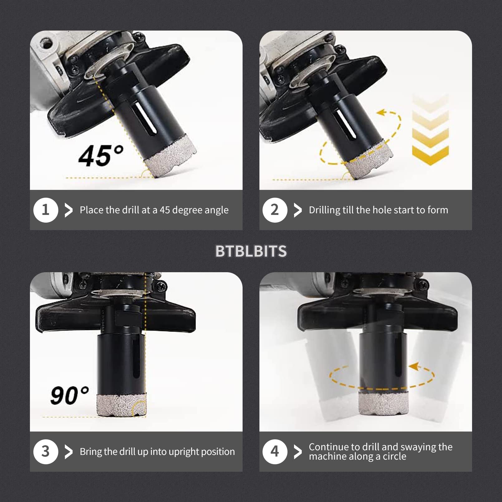 Premium Diamond Core Drill Bit Set - 8pc Tile Hole Saw Kit (20/25/32/45/65/75mm) with 3/4