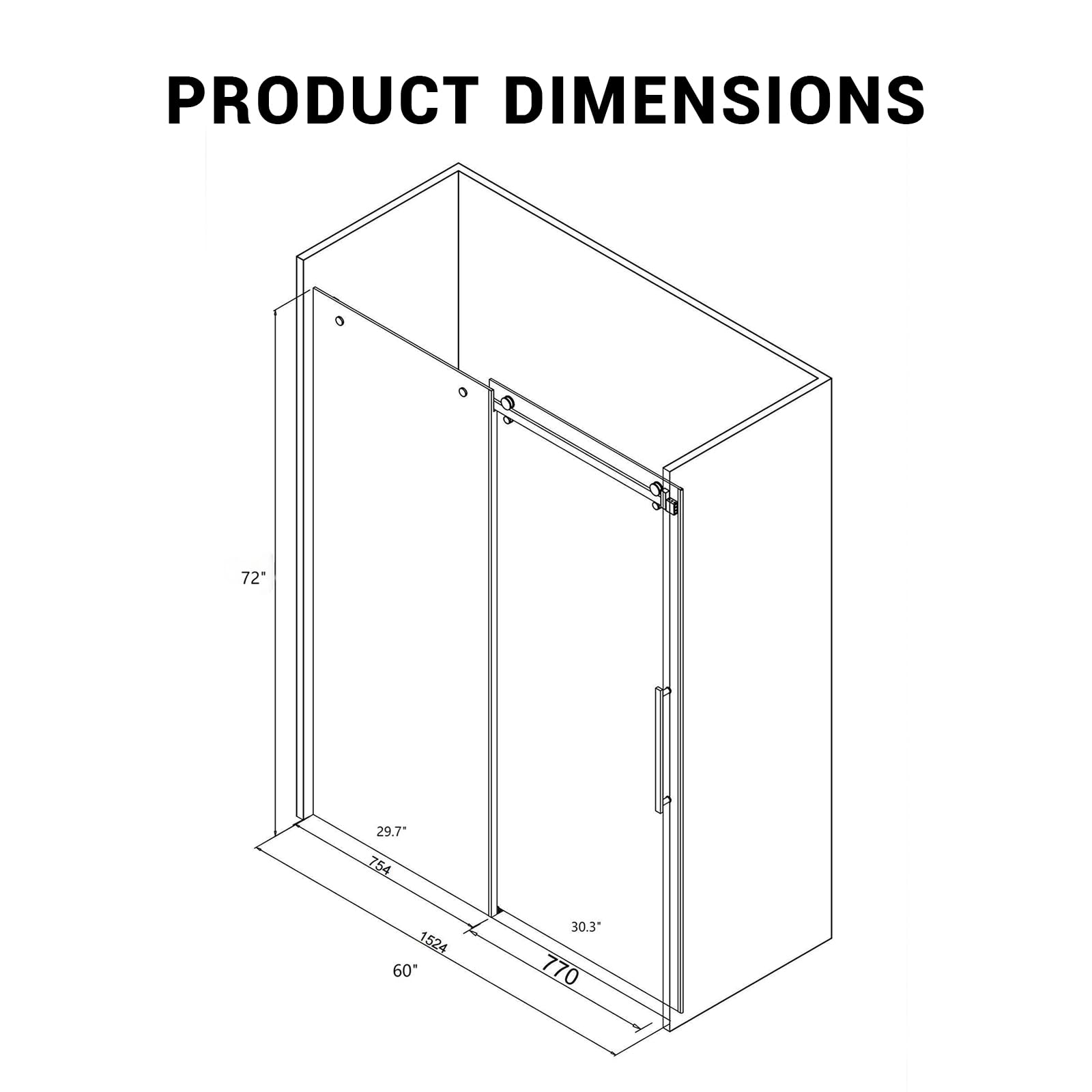 Frameless Tempered Glass Shower Door - Stainless Steel Handle & Waterproof Seal - for Bathroom Safety