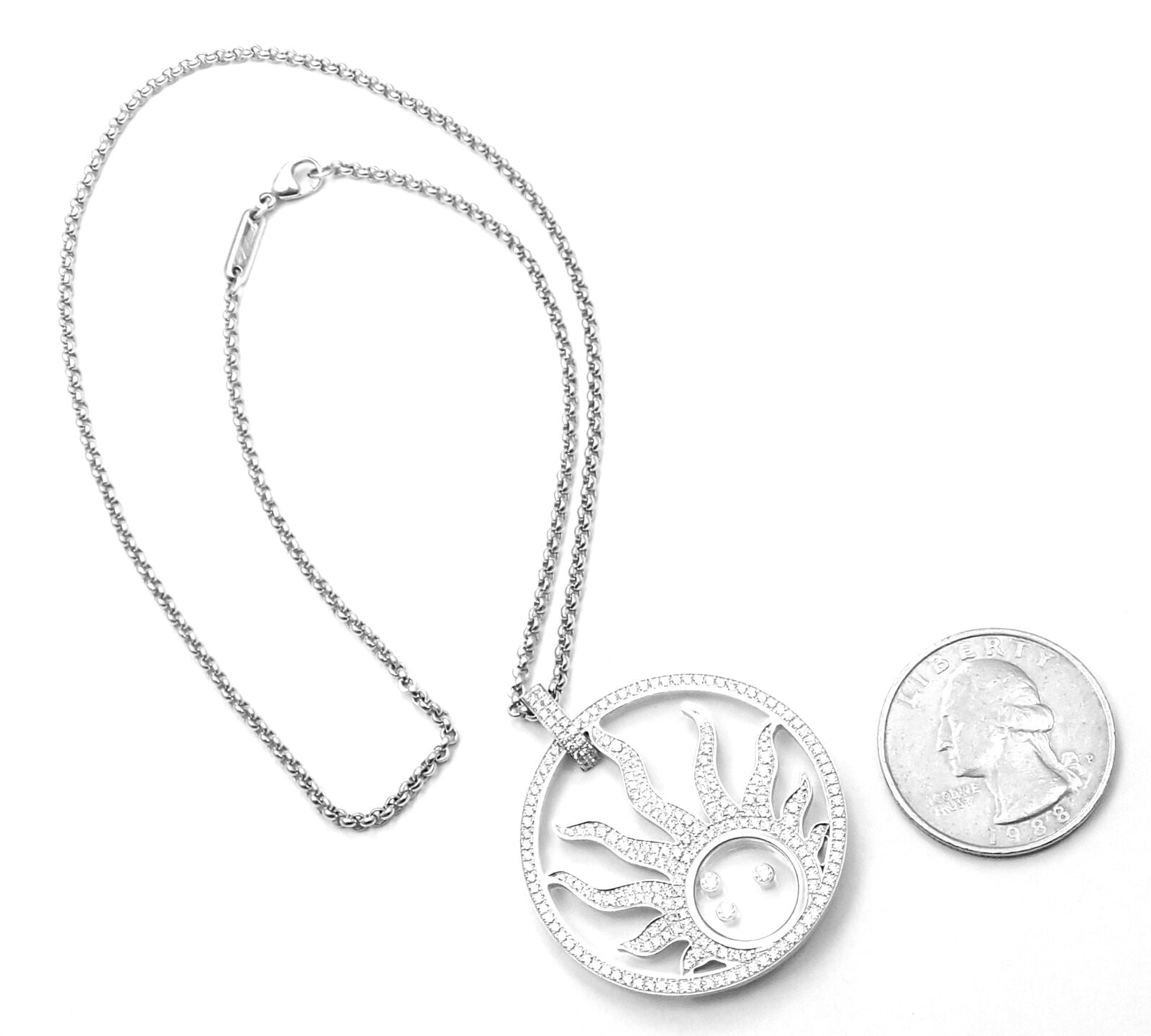Authentic Chopard Happy Diamond Sun 18K White Gold Pendant Necklace for Women - Luxury Diamond Jewelry Gift for Anniversary, Birthday & Special Occasions