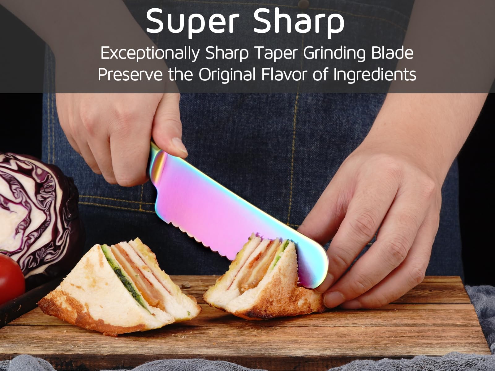 WELLSTAR 6 Inch Serrated Utility Knife - High Carbon Stainless Steel Blade for Cutting Bread, Vegetables, Meat - Rainbow Butter Spreader Knife | Perfect for Kitchen, Picnics, Camping & BBQ Parties
