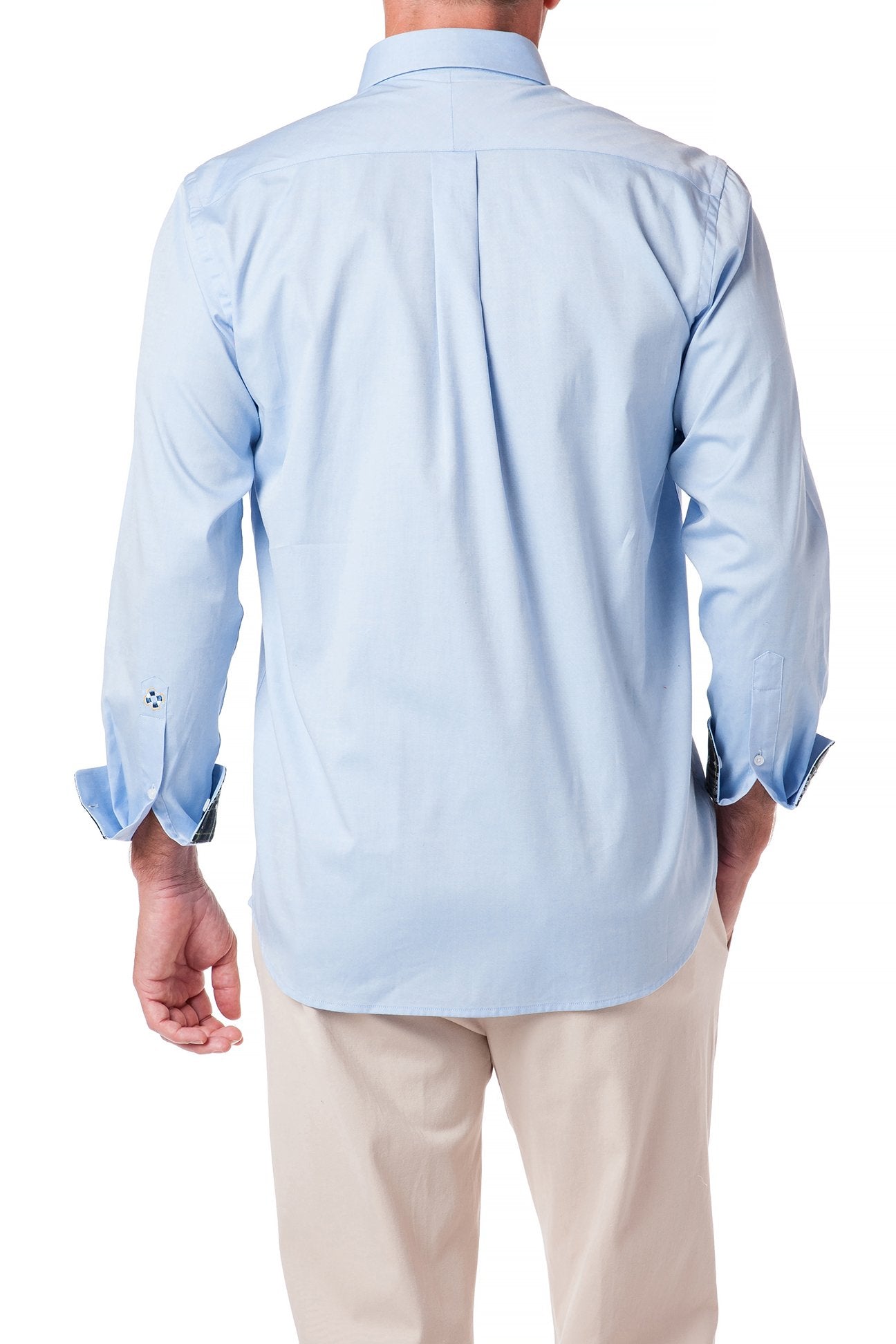 Premium Blue Oxford Chase Shirt with Classic Gordon Plaid Trim - Stylish Casual & Business Wear for Men