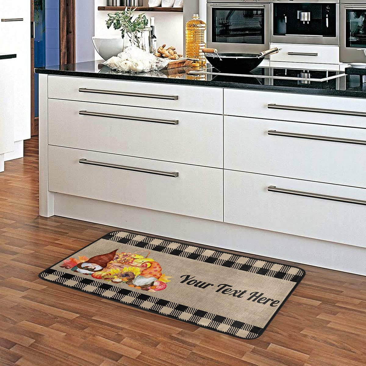 DOMIKING Custom Fall Kitchen Rugs - Non-Slip Thanksgiving Pumpkin Decor, Buffalo Plaid Foam Rug for Farmhouse & Standing Mat (39x20 Inch) - Perfect for Kitchen Floor, Entryway & Cozy Home Decor