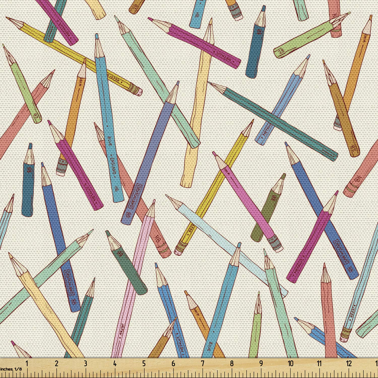 Ambesonne Science Fabric by The Yard - Hand Drawn Colorful Comic Pencils & Paint Tools Print | Decorative Upholstery Fabric for DIY Projects, Home Decor, Curtains & Pillow Covers | Multicolor Cotton Fabric for Crafting & Sewing