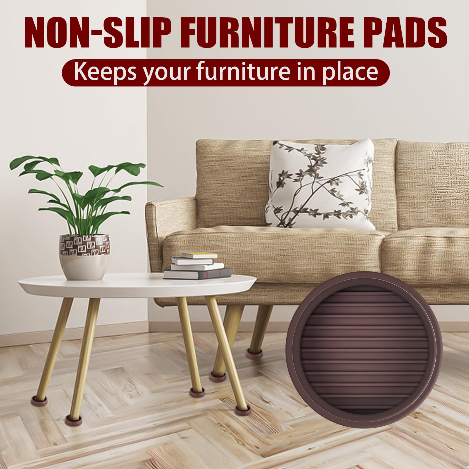2-Pack Non-Slip Rubber Caster Cups - Round Furniture Pads with Anti-Skid Grip for Bed, Couch & Chair Legs - Protects Hardwood Floors from Scratches & Damage (4-Piece Set) - Perfect for Home, Office & Dorm Room Furniture Protection