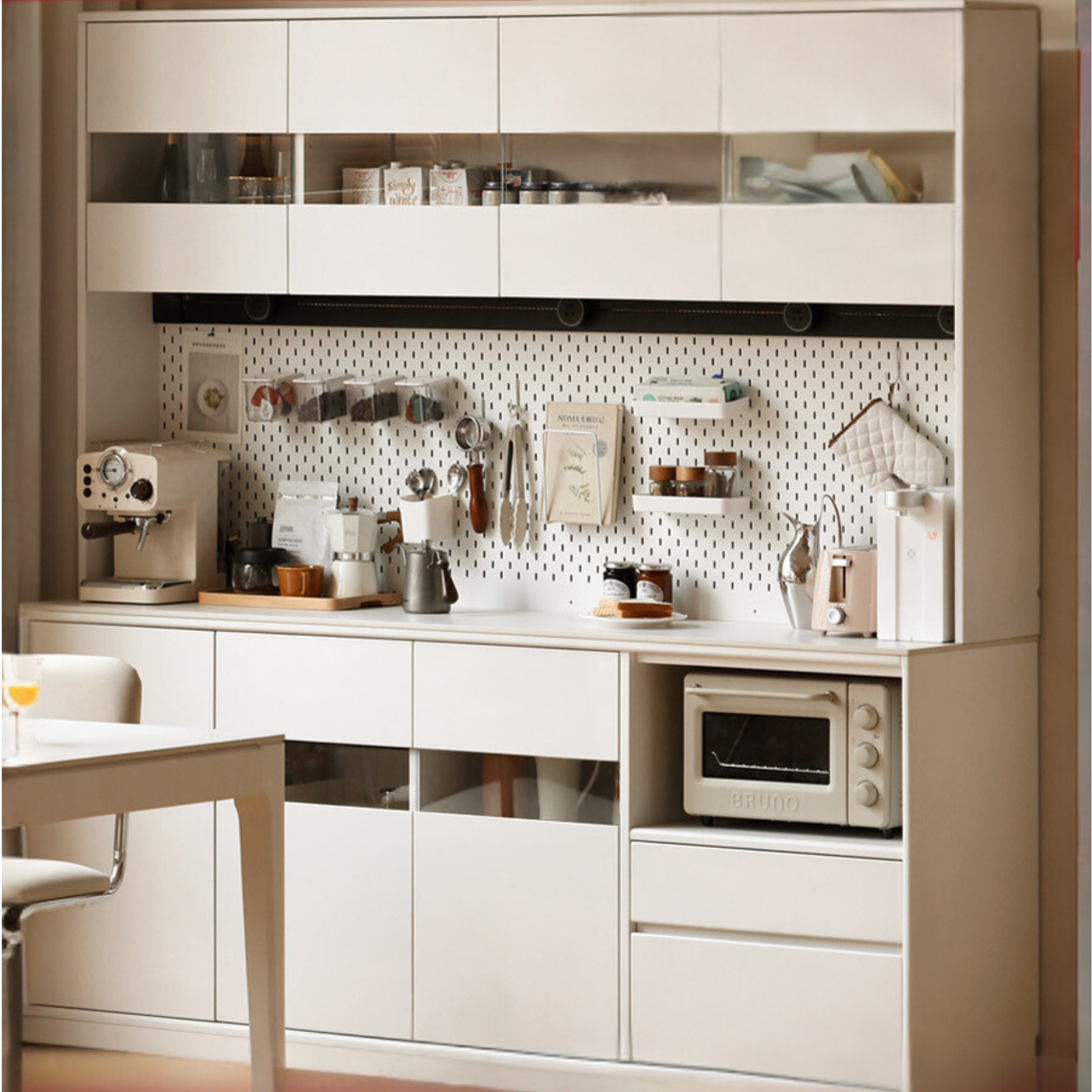 Solid Poplar Wood Wall-Mounted Cream Style Dining Sideboard - Perfect for Small Spaces, Kitchens, and Dining Rooms