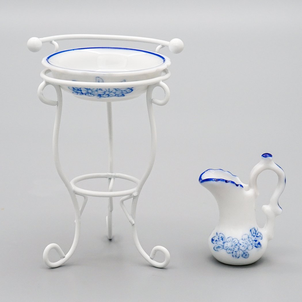 Odoria 1/12 Scale Miniature Wash Basin and Pitcher Set - Realistic Dollhouse Bathroom Accessories for Victorian & Modern Dollhouse Decor - Perfect for DIY Miniature Scenes and Collectors