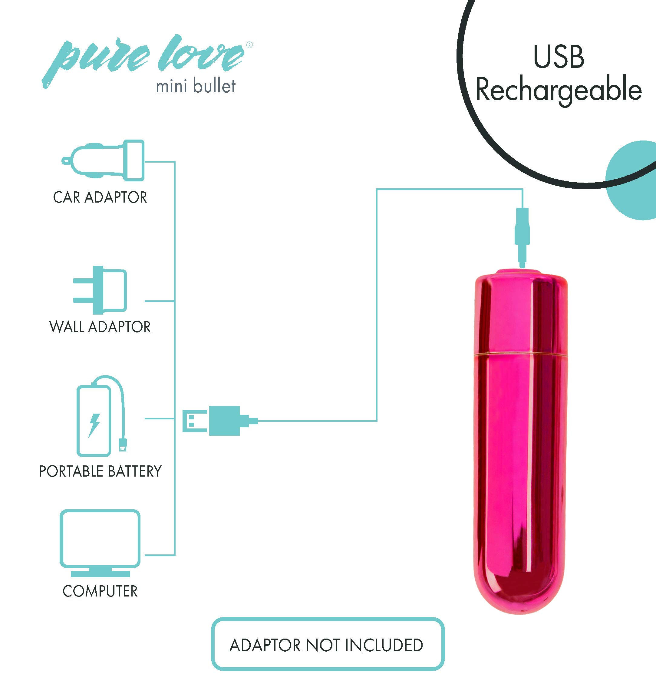 Pure Love Mini Bullet Vibrator - Rechargeable Travel Size Adult Sex Toy in Pink | Perfect for Discreet Pleasure at Home, Travel & Couples Play