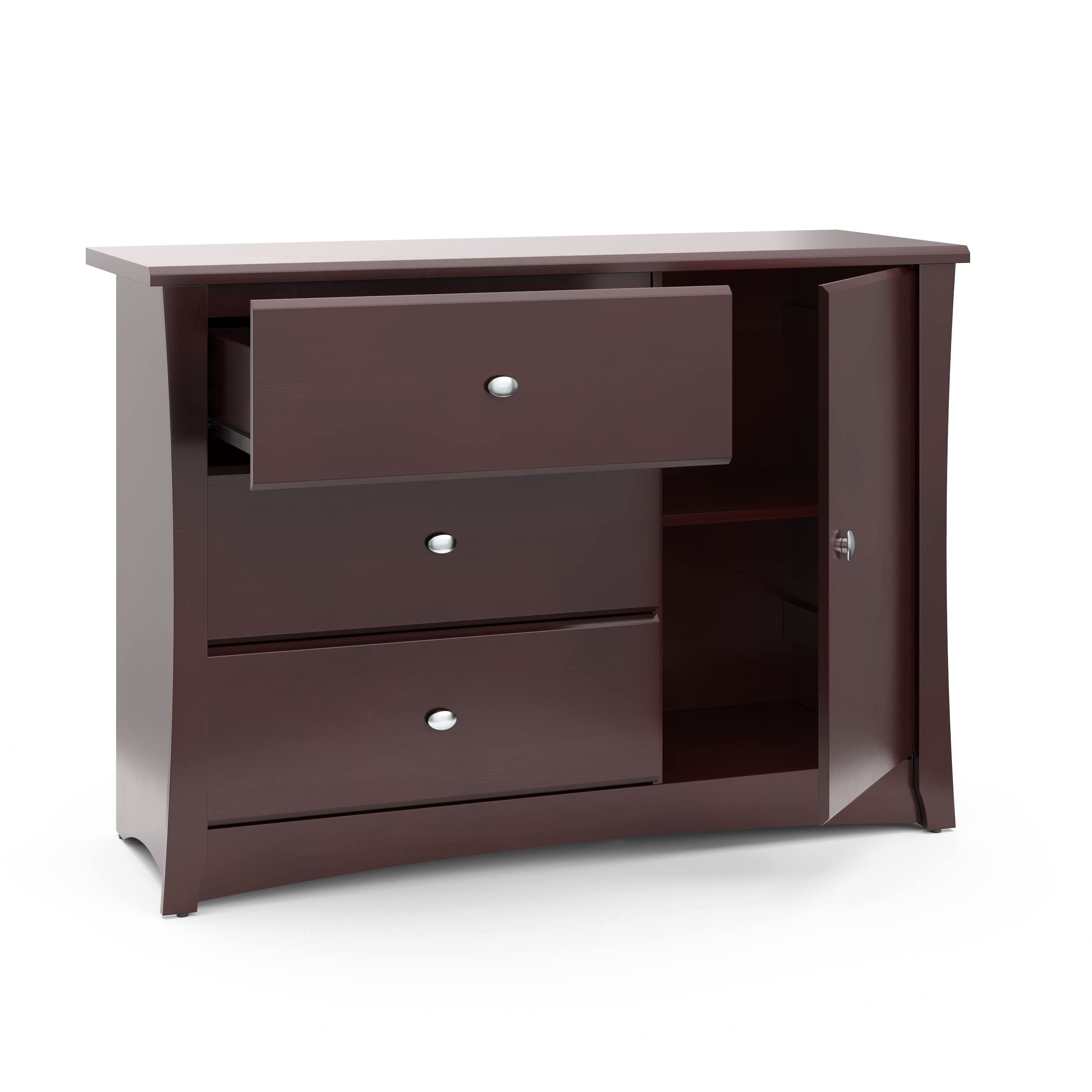 Storkcraft Crescent 3-Drawer Dresser in Espresso Finish - Baby & Kids Nursery Storage Organizer, Universal Design Chest with Drawers for Bedroom, Perfect for Toddler Room Organization and Clothes Storage
