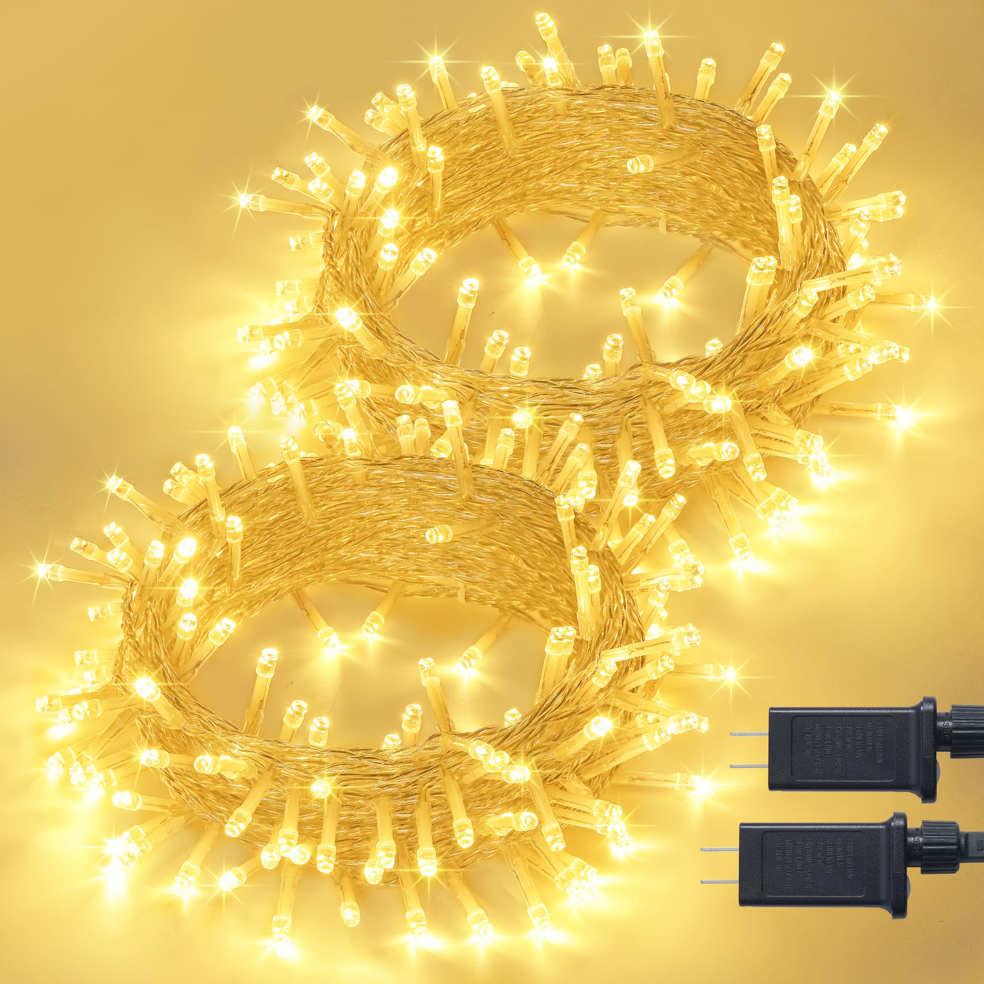 JMEXSUSS 2 Pack 100 LED Warm White String Lights - 33ft Connectable Indoor/Outdoor Christmas Lights with 8 Modes (Twinkle, Steady, etc) - Perfect for Bedroom, Tree, Window, Wedding, Patio, Party & Holiday Decorations