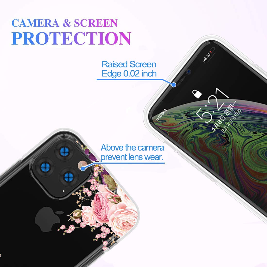 Slim Shockproof Clear Floral TPU Phone Case for iPhone 11 Pro Max 6.5 Inch (Rose Flower) - Durable Flexible Soft Cover Compatible with iPhone 11 Pro Max 2019 - Perfect for Everyday Protection & Stylish Outfits