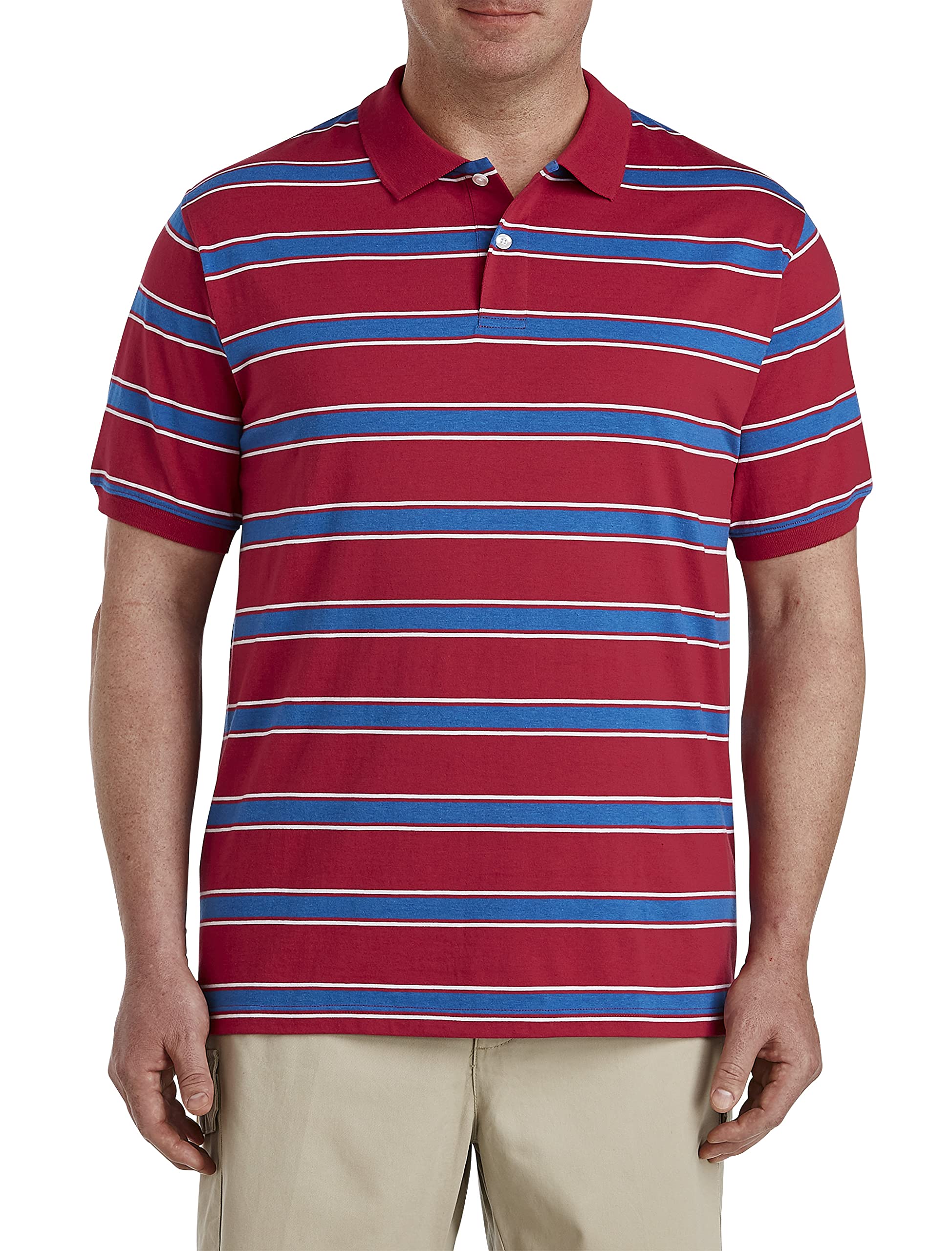 DXL Big and Tall Multi Stripe Polo Shirt for Men - Red & Navy Striped Casual Button Down Shirt | Comfortable Plus Size Menswear for Work, Golf & Everyday Wear