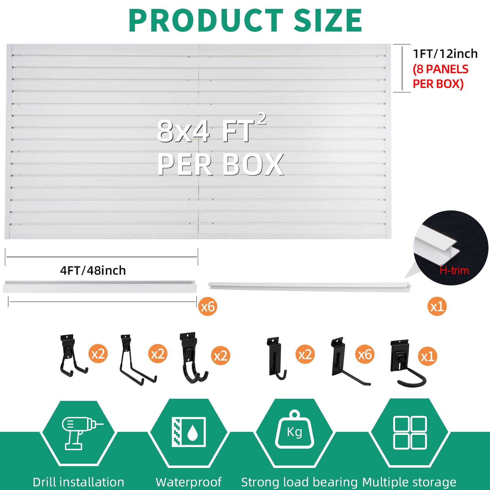 **4x8 Slatwall Panel Garage Tool Organizer with 15 Accessories - Wall Mount Yard & Power Tool Storage, Bike Rack & Garden Organizer - White Slat Wall Paneling for Garage, Workshop & Home Organization**