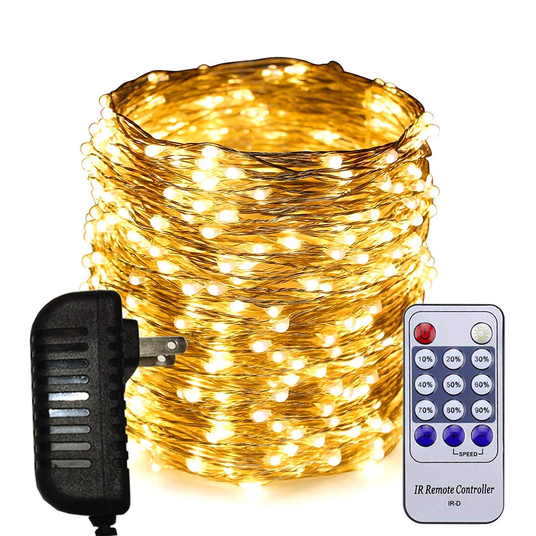 500 LED Starry Fairy Lights - 165ft (50M) Silver Coated Copper Wire String Lights with 12V Power Adapter & Remote Control (Warm White) - Perfect for Bedroom, Wedding, Party, Garden & Outdoor Decoration