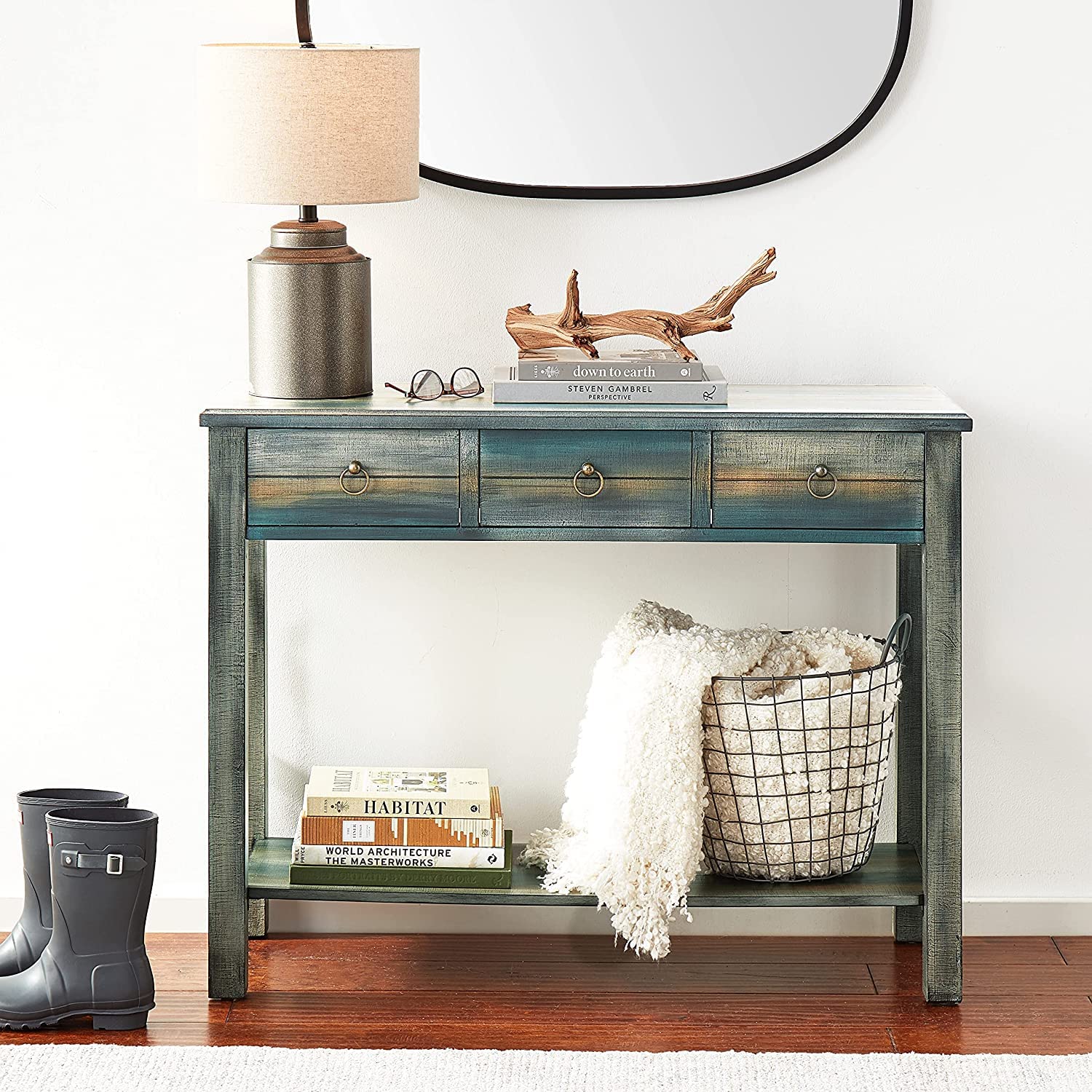 Rustic Wood Console Table with 3 Drawers & Open Shelf - 42