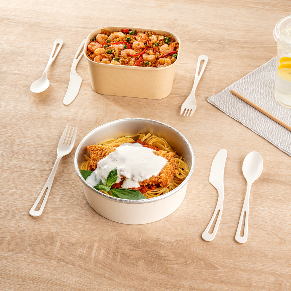Eco-Friendly White CPLA Plastic Cutlery Set - 290-Piece Heat Resistant, Compostable Cutlery (7.5