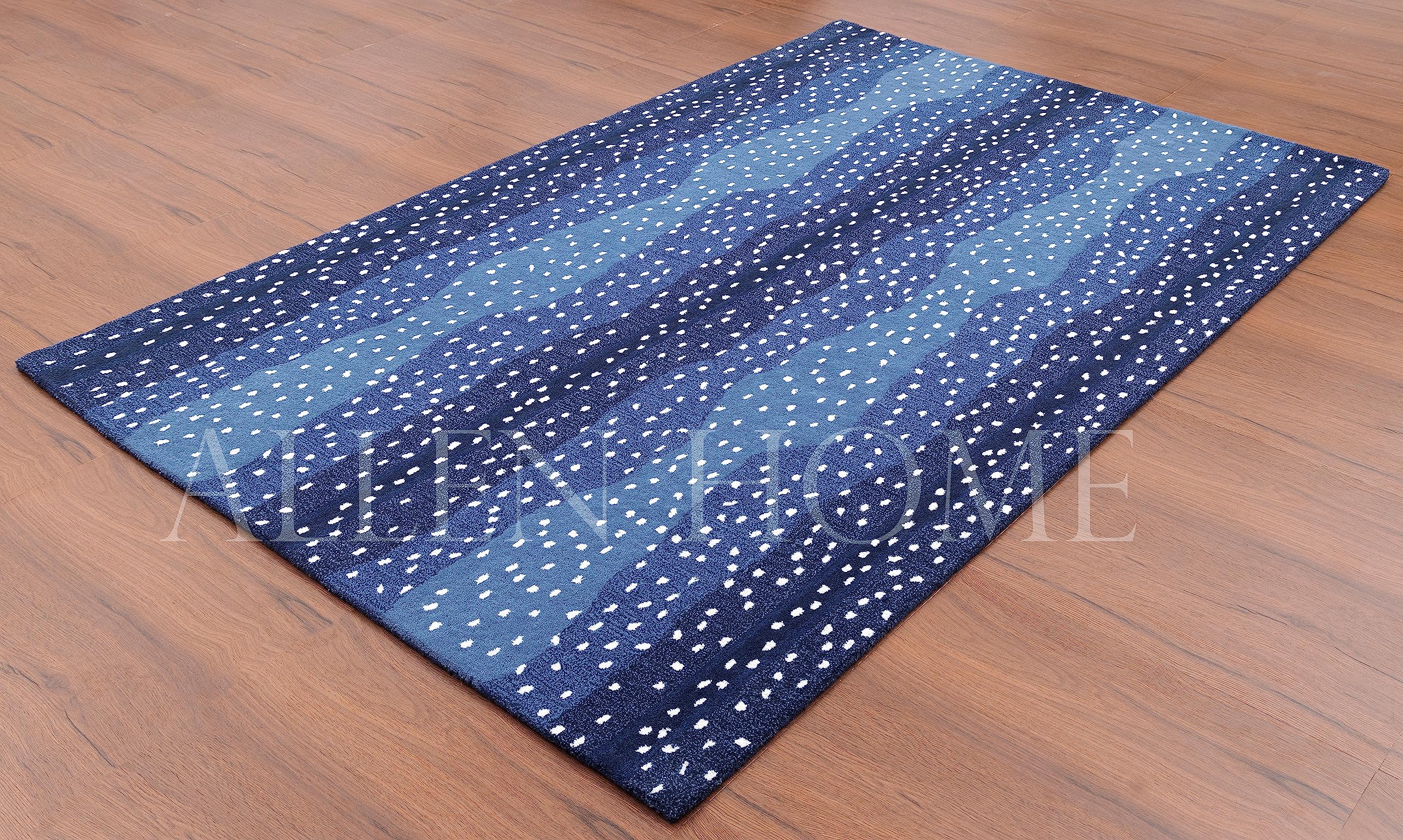 Handmade Wool Area Rugs for Living Room, Bedroom & Dining Room – 5’ x 8’ Traditional Handcrafted Carpet with Natural Latex Backing & 100% Cotton – Antelope Blue – Perfect for Cozy Home Decor & High-Traffic Areas