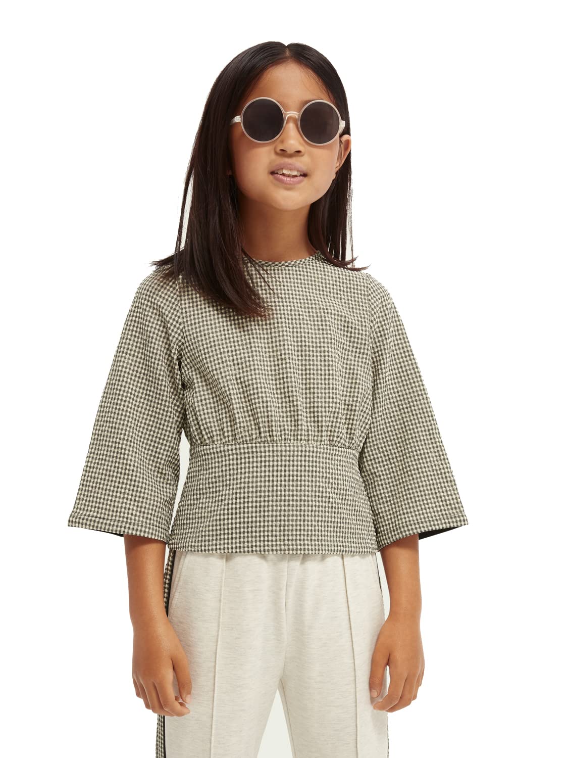 Scotch & Soda Girls Checked Wide Sleeve Blouse - Stylish Casual Top for School, Outings & Family Photos | Trendy Fashion for Teens & Kids