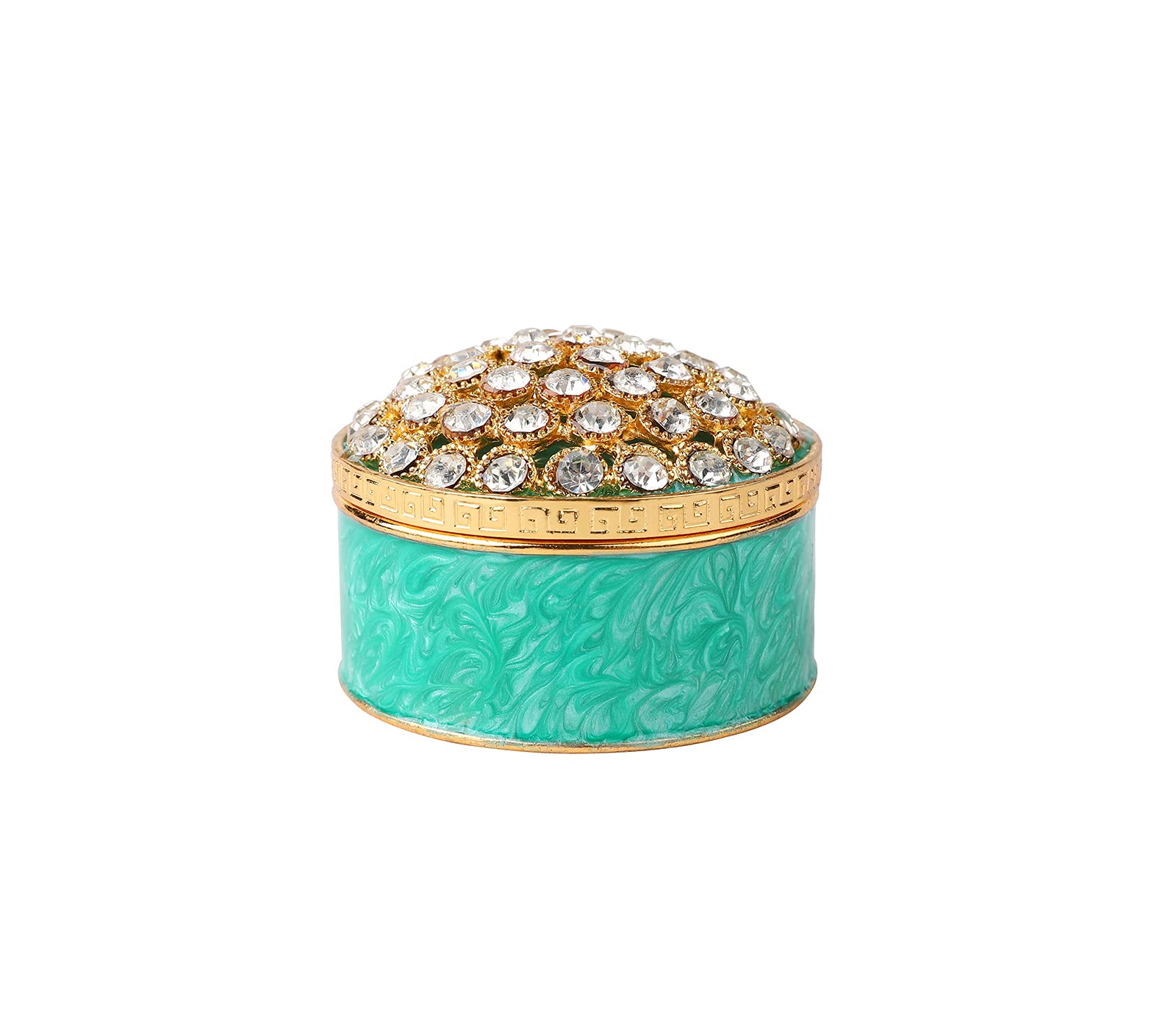 Furuida Round Hinged Trinket Box - Hand-Painted Crystal Enamel Jewelry Storage Box for Rings, Earrings & Small Treasures | Elegant Home Decor Gift (Green) | Perfect for Bedroom Vanity, Wedding Favors & Jewelry Organization