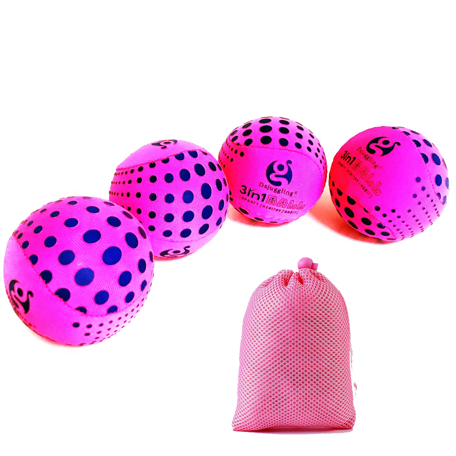 DSJUGGLING 4-Piece 60mm Washable Juggling Balls Set - 100g Each Soft Practice Balls for Beginners & Professionals (Pink) | Ideal for Circus Training, Stress Relief & Hand-Eye Coordination Exercises