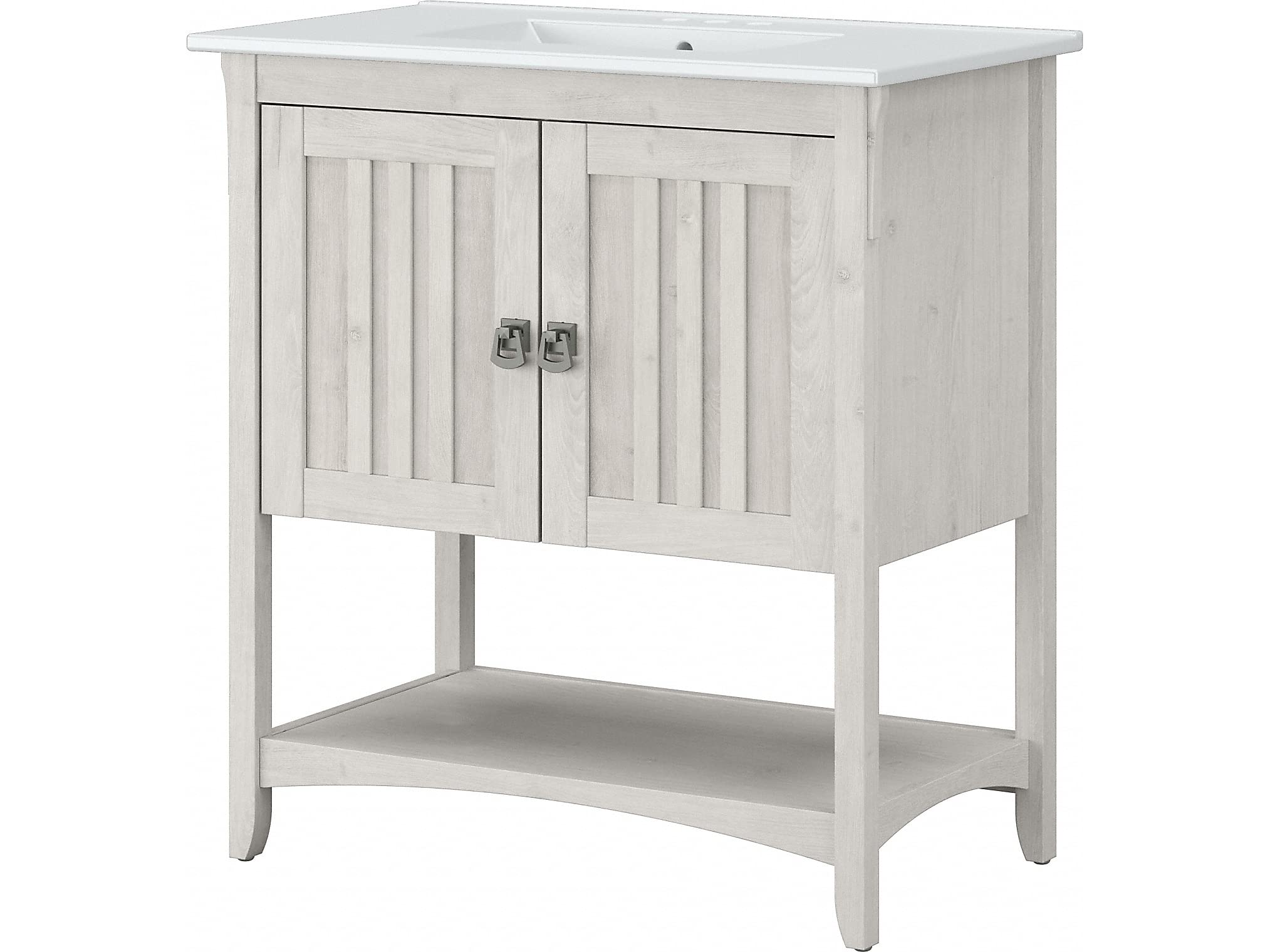 Bush Furniture Salinas 32-Inch White Oak Bathroom Vanity with Sink - Modern Linen Finish for Small Bathrooms & Powder Rooms | Perfect for Home Renovation & Space-Saving Storage