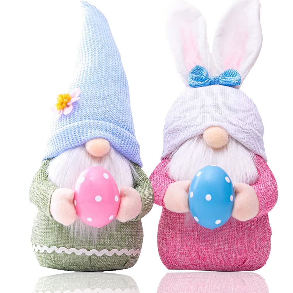 2Pcs Easter Gnome Decorations - Spring Bunny Gnome Plush Toy, Handmade Swedish Tomte Elf Doll Gift Set with Egg | Cute Faceless Dwarf Ornaments for Home, Easter Party, Spring Festival & Tabletop Decor