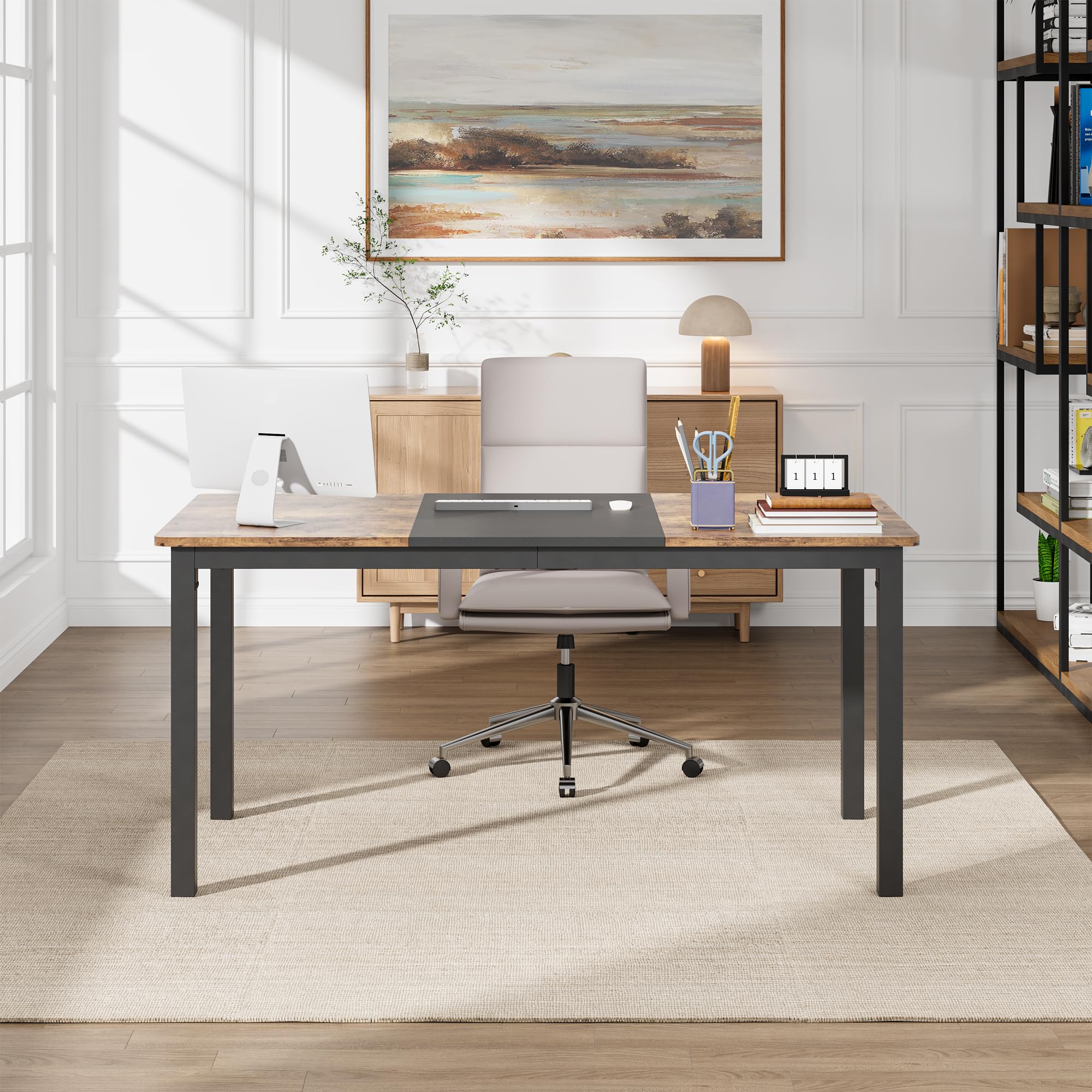 63 Inch Large Computer Desk for Home Office - Black Metal Frame Gaming & Writing Workstation, Modern Simple Style Study Desk (31.5